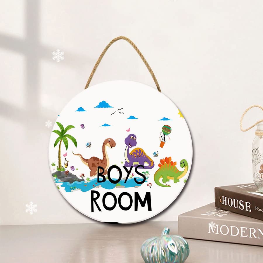 Dinosaur Wooden Door Sign for Boys Room - Personalized Name Plaque, Kids Bedroom Decor, Nursery Wall Hanging (11x11 Inch) - Perfect for Birthday Gifts & Boys Bedroom Theme Decor