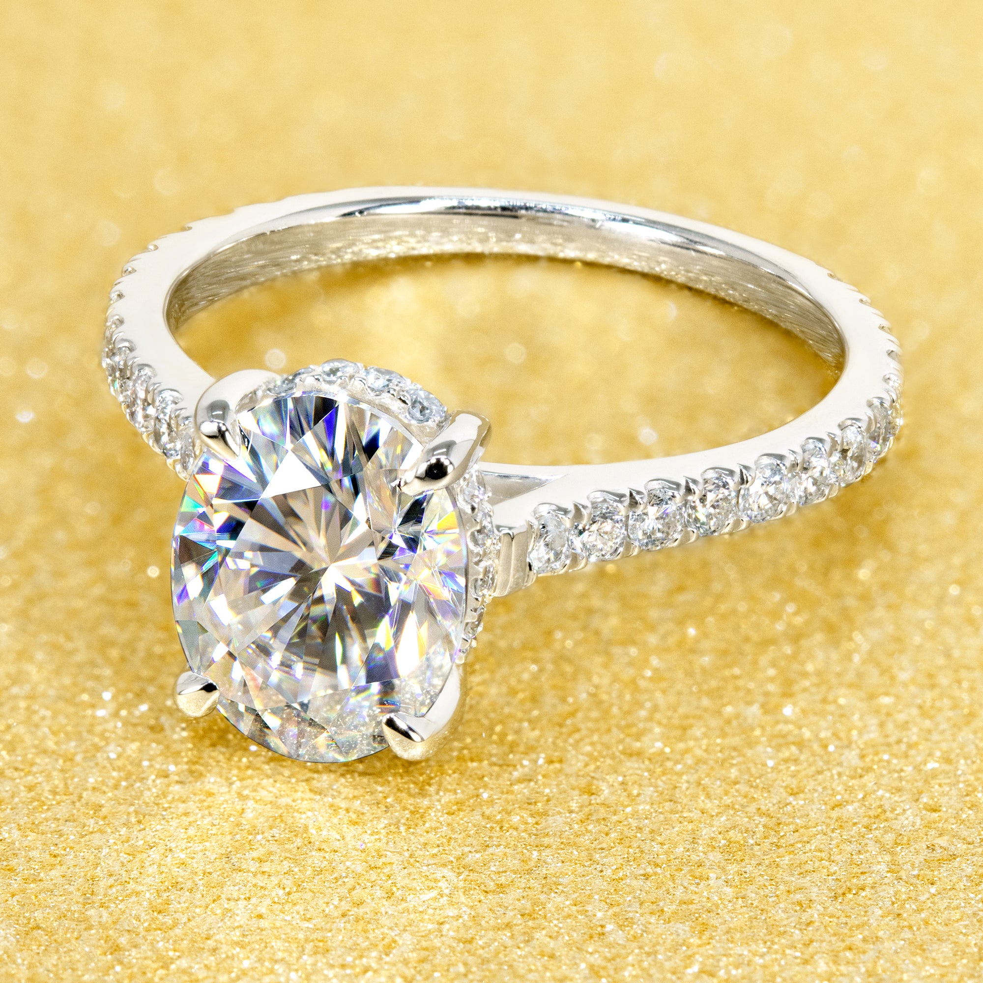2ct Oval Cut Moissanite Engagement Ring with Hidden Halo - The Bella Cathedral Style for Wedding Proposal & Anniversary Gift