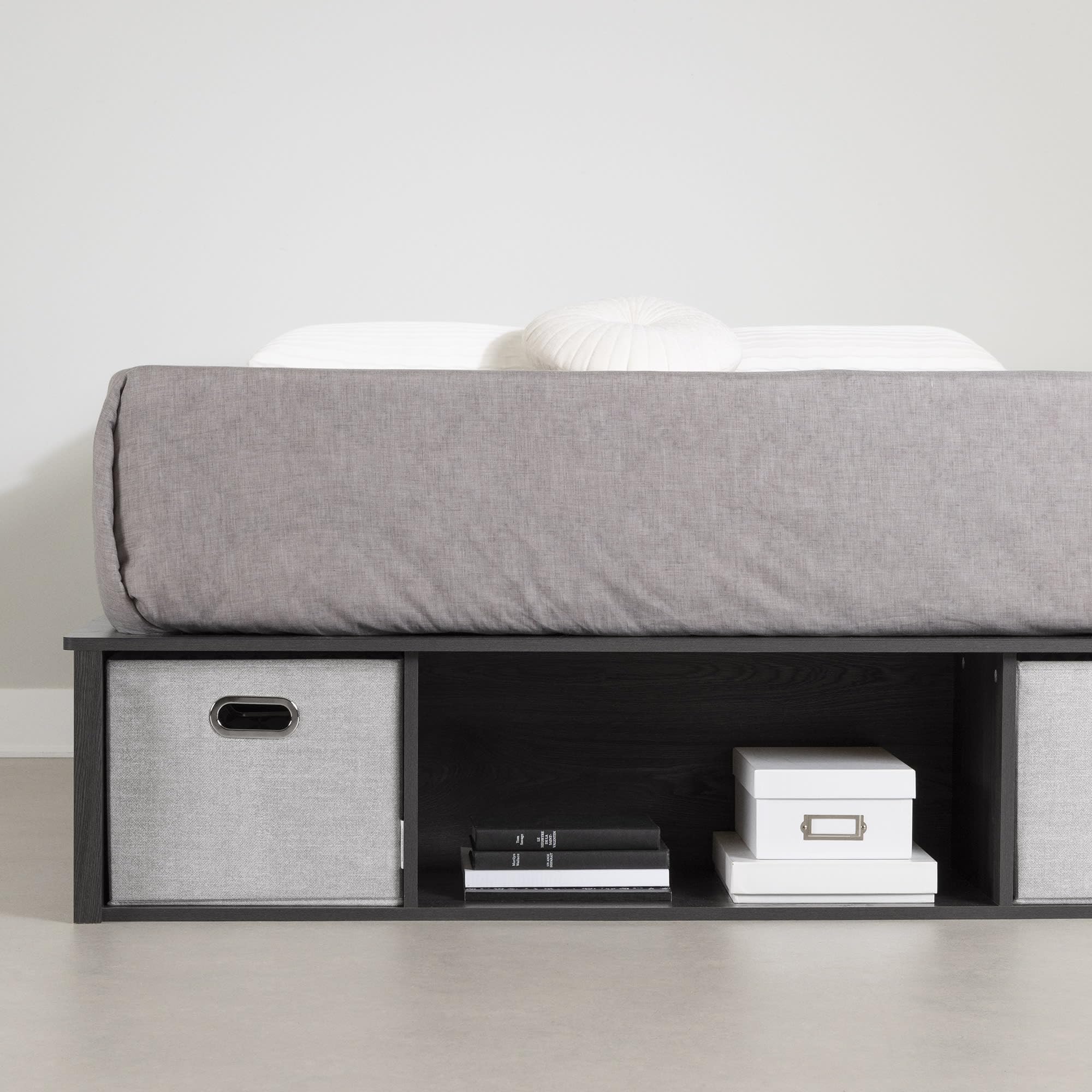 South Shore Flexible Queen Platform Bed with Storage Baskets, Gray Oak - Modern Space-Saving Bedroom Furniture for Small Apartments & Guest Rooms