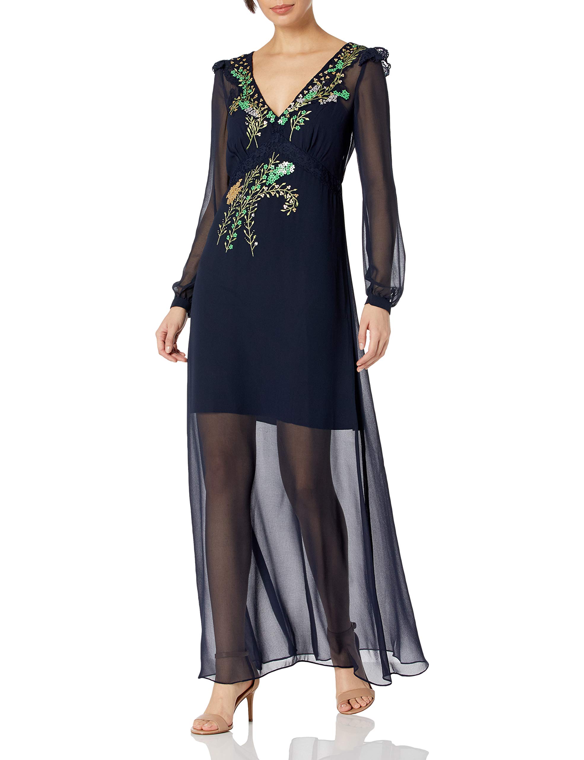 French Connection Women's Embroidered Floral Summer Dress - Elegant Boho Chic Maxi Dress for Beach, Wedding & Vacation