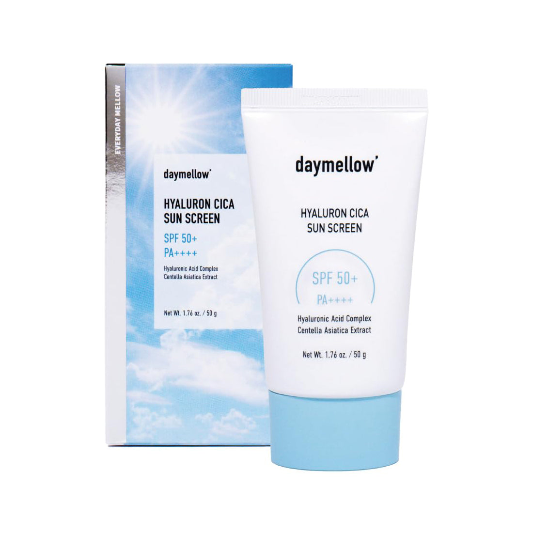 Daymellow Hyaluron Cica Sunscreen SPF50+ PA++++ 50g - Hydrating & Soothing Facial Sunscreen for Daily UV Protection - Perfect for Outdoor Activities, Beach & Travel