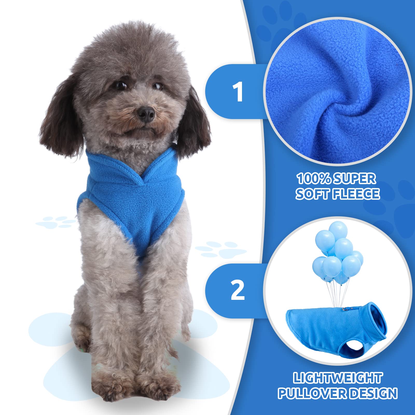 Soft Fleece Winter Dog Sweater & Cat Vest with Leash O-Ring - Warm Pet Pullover Coat for Small Dogs & Cats - Chihuahua & Shih Tzu Apparel - Blue | Perfect for Cold Weather Walks & Indoor Comfort
