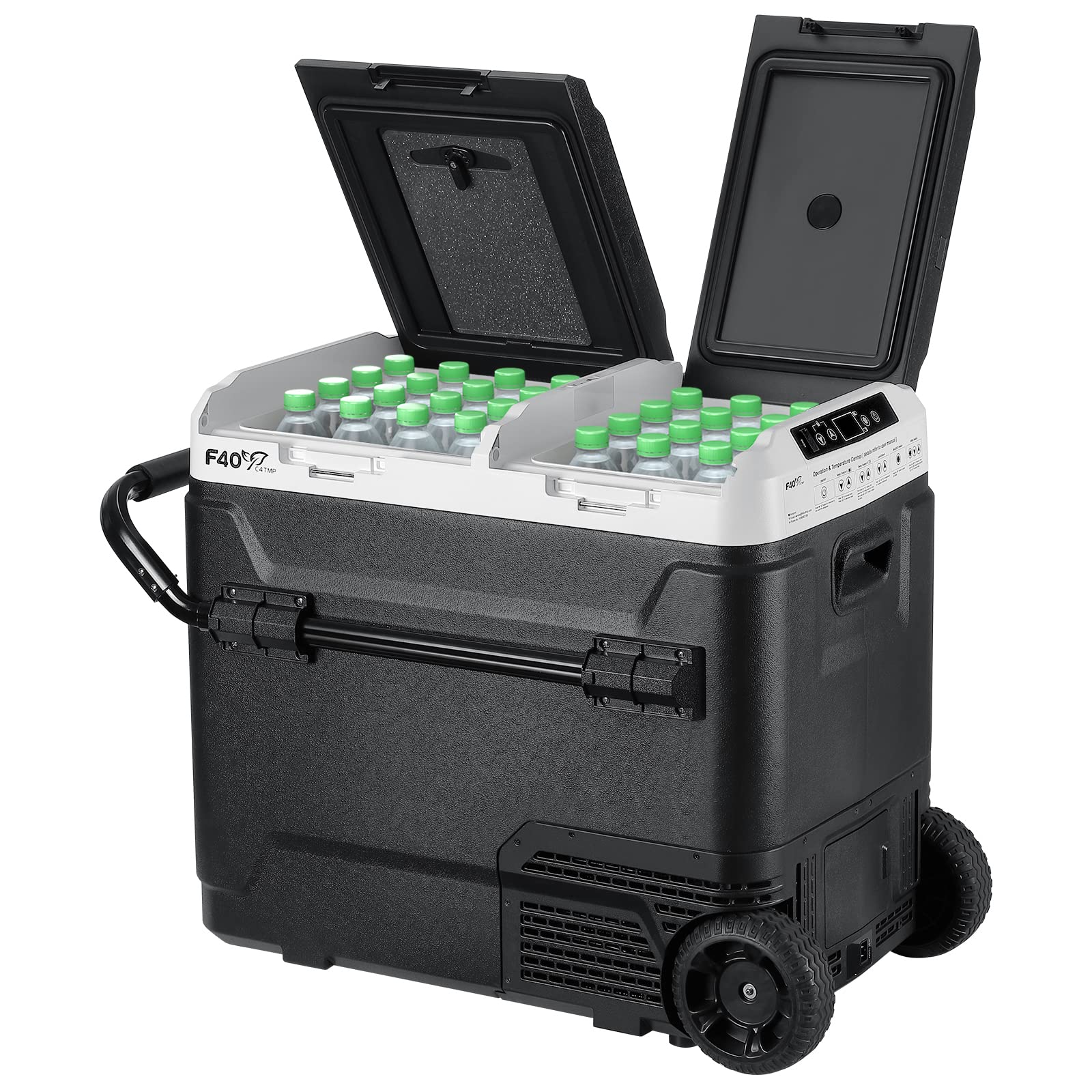 12V/24V DC & 110V AC 64QT Portable Car Refrigerator Freezer - Dual Zone Independent Temperature Control (-4°F to 68°F), 61L Compressor Cooler with Wheels & 2 Baskets for Camping, Road Trips, RV, Tailgating, and Outdoor Adventures