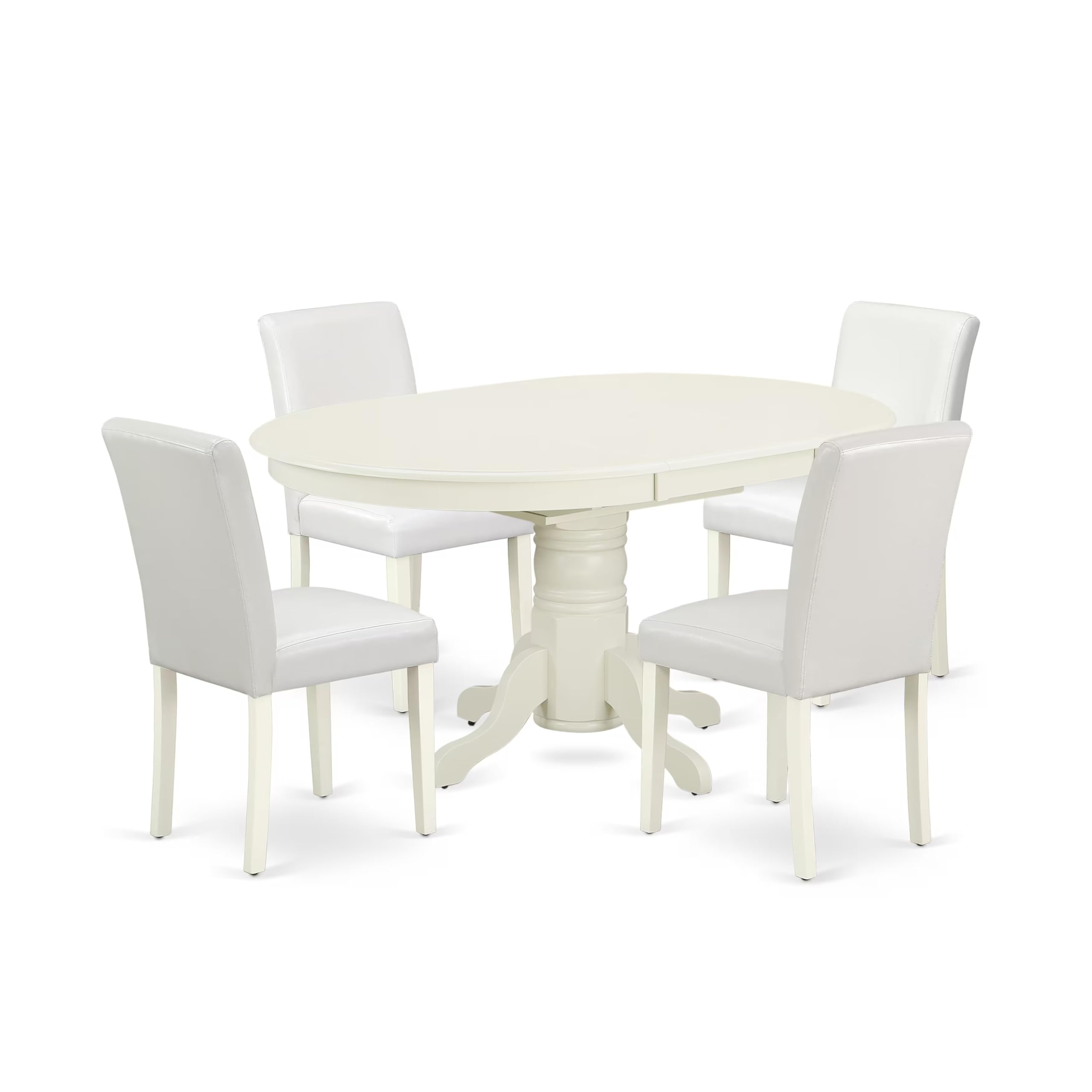 East West Furniture 5-Piece Dining Set with Oval Table & 4 White Faux Leather Chairs - 42x60 Inch Linen White Kitchen Table with Butterfly Leaf Extension - Perfect for Small Spaces, Breakfast Nooks & Compact Dining Rooms