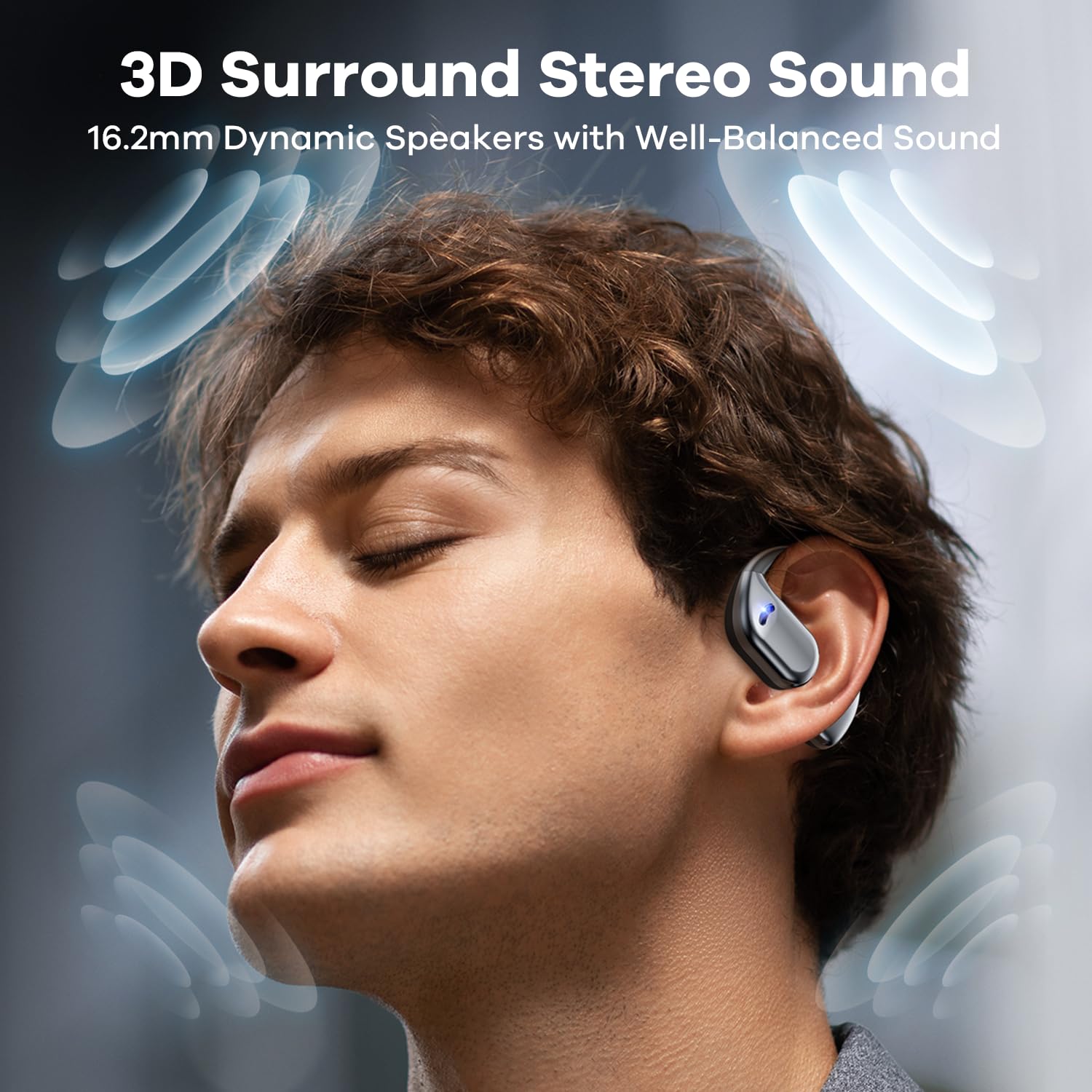 Open Ear Wireless Bluetooth Headphones - 60H Playtime, 8D Sound, LED Display, Over-Ear Sport Earbuds with Earhooks & Built-in Mic for Running, Workout, Driving, Cycling & Outdoor Activities