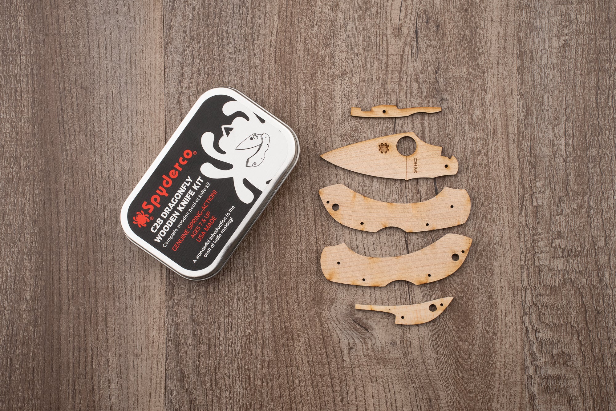 Spyderco Dragonfly Wooden Knife Kit - Premium Folding Pocket Knife with Wood Handle for Camping, Hiking & Everyday Carry (EDC)
