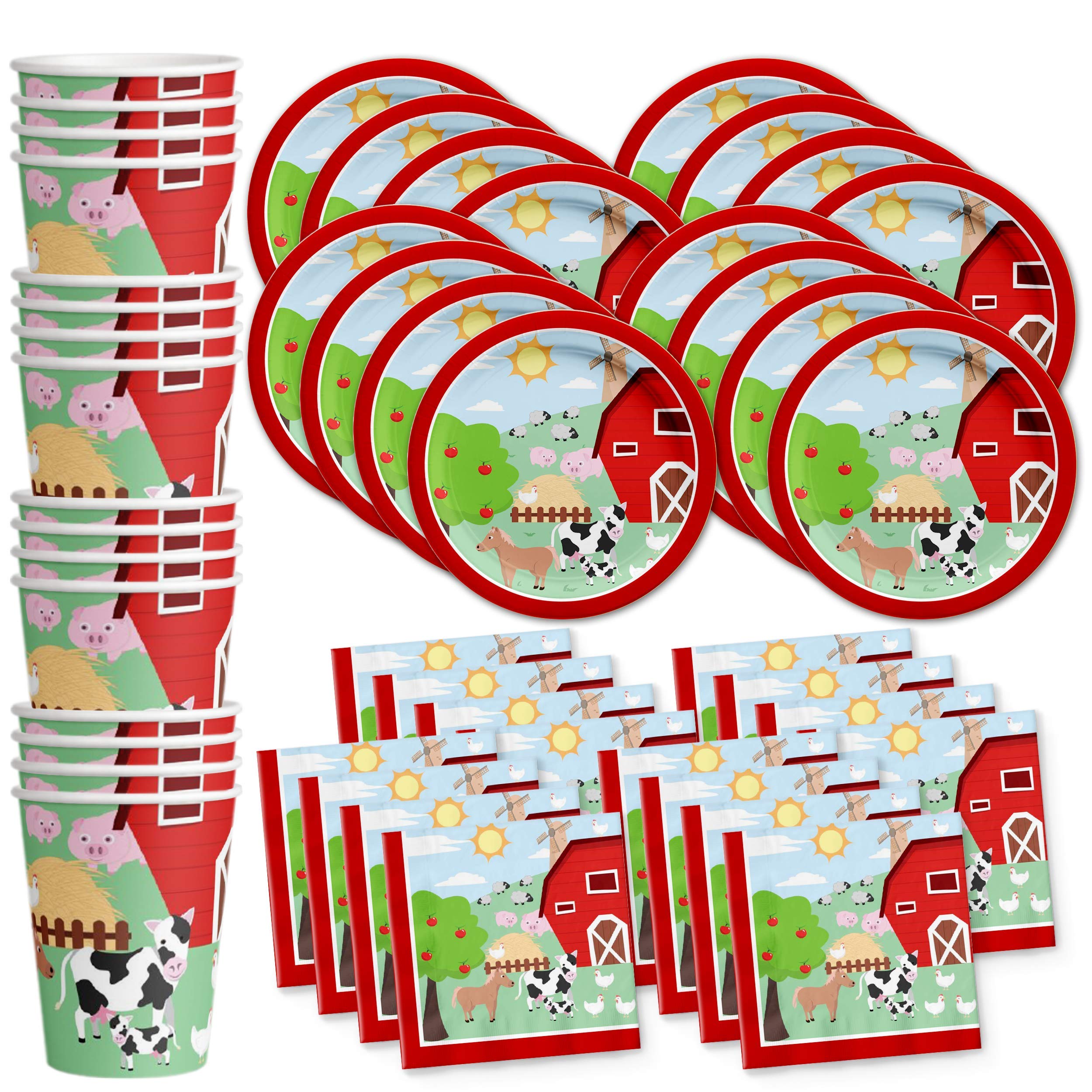 Barnyard Farm Animals Birthday Party Supplies Set - 16-Piece Tableware Kit with Plates, Napkins & Cups for Kids' Farm-Themed Celebrations