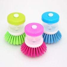 ServEzee Dish Cleaning Brush with Soap Dispenser - 4 Pack Kitchen Scrub Brushes for Pots, Pans & Utensils - Heavy Duty Plastic Dishwashing Brush for Sinks, Countertops & Household Cleaning
