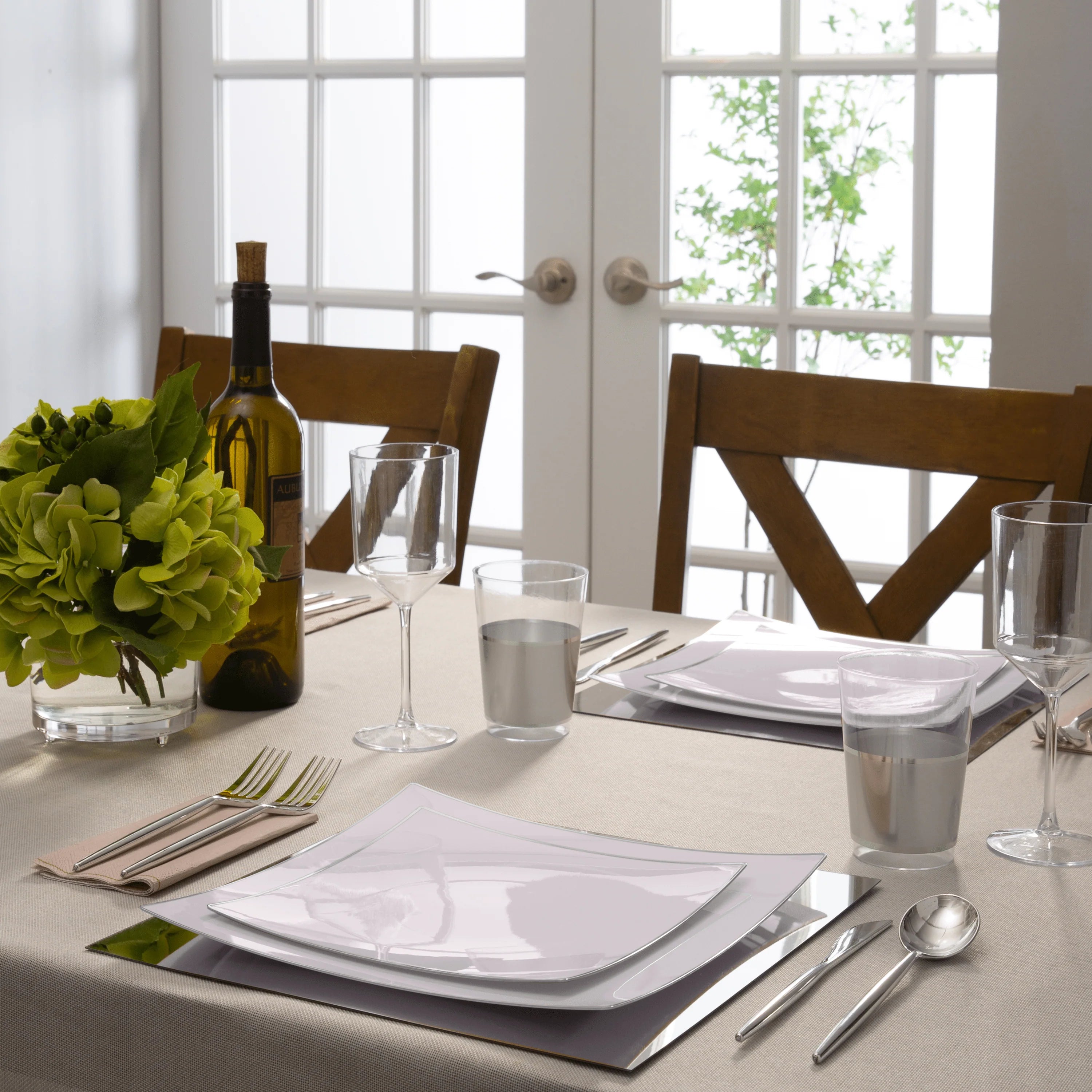 8 White/Silver Square Plates - 10 Pack - Perfect for Parties, Weddings & Catering Events