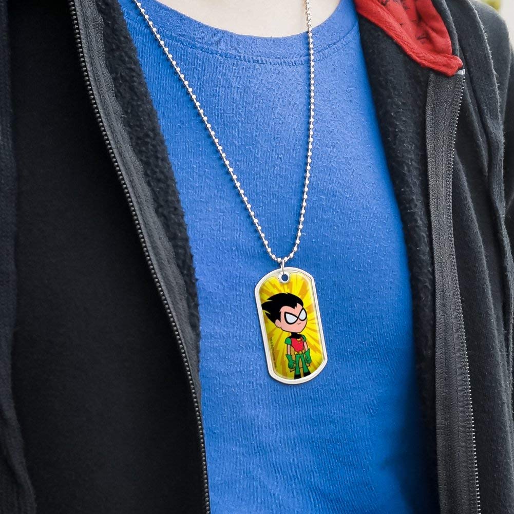 Teen Titans Go! Robin Military Dog Tag Pendant Necklace with Chain - Stylish Superhero Jewelry for Cosplay, Gifts & Everyday Wear