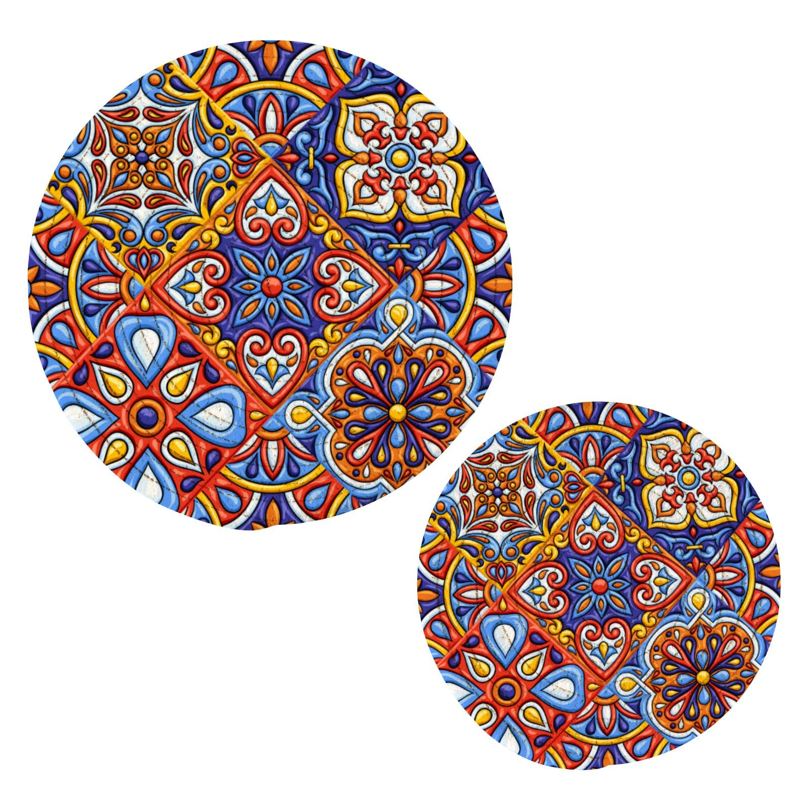 Mexican Talavera Ceramic Tile Pot Holders - Set of 2 Heat Resistant Cotton Trivets for Kitchen, Perfect for Hot Dishes, Baking, and Table Setting