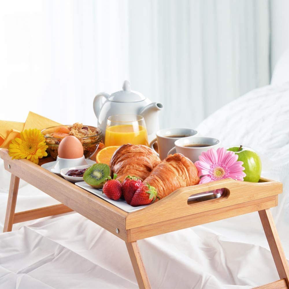 Foldable Bamboo Bed Tray - Adjustable Breakfast Tray, Laptop Desk & Overbed Table for Eating, Working & Reading in Bed or Sofa