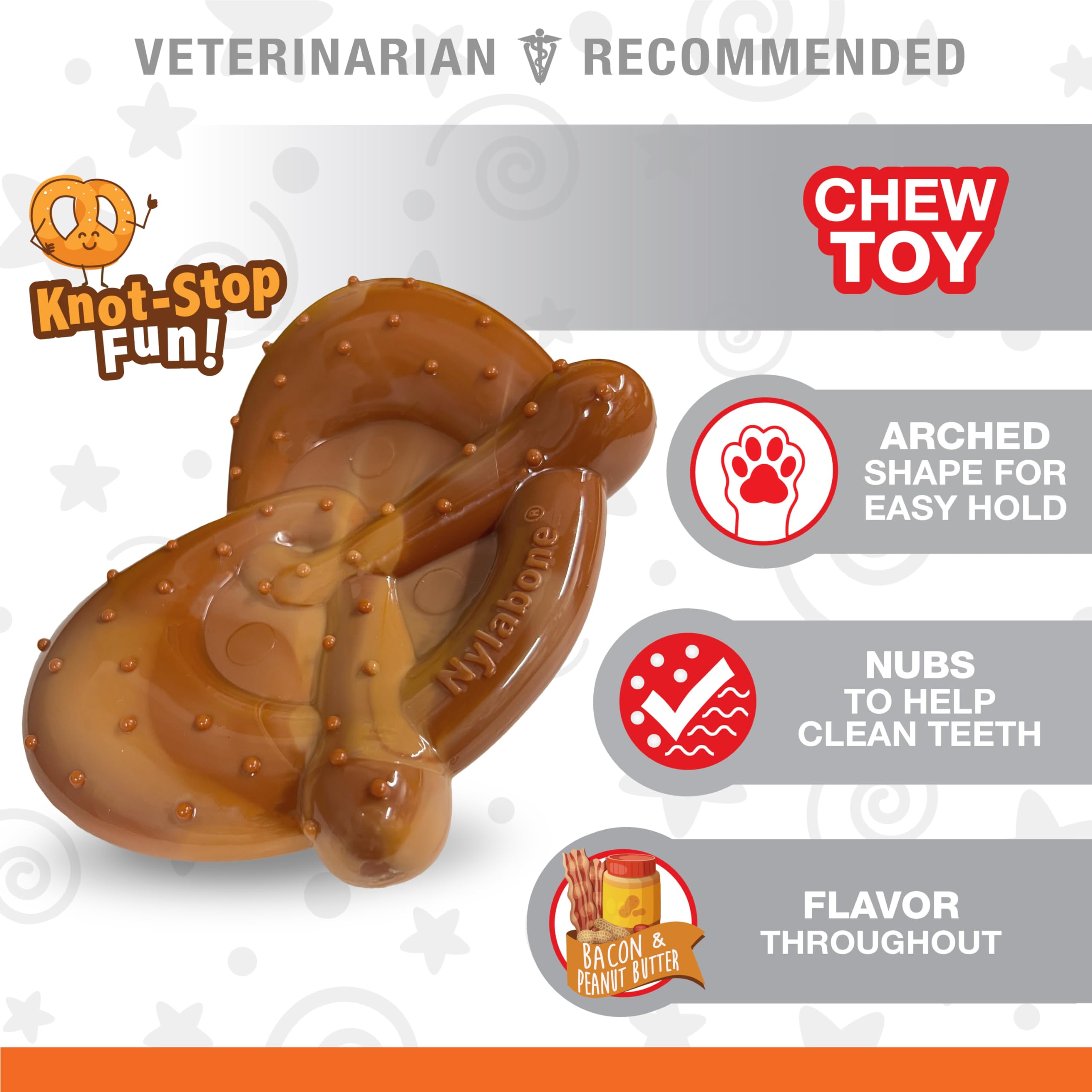 Nylabone Pretzel Power Chew Toy for Large Dogs 50+ lbs - Durable Bacon & Peanut Butter Flavored Dog Bone for Aggressive Chewers - Perfect for Teething, Boredom Relief, and Dental Health (1 Count)