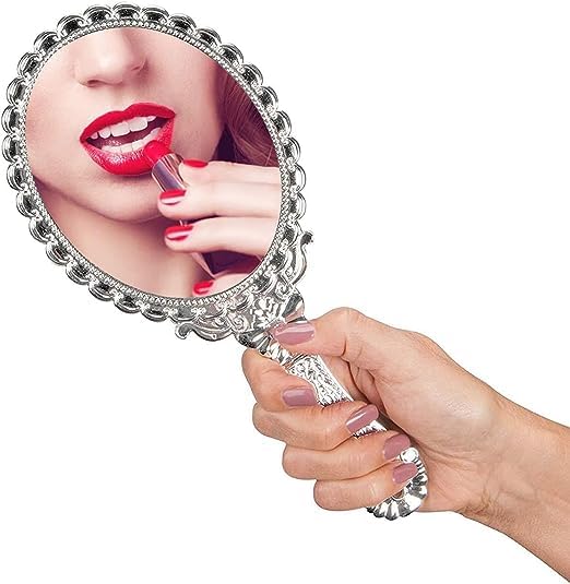 BANIRA Oval Handheld Mirror with Handle - Portable Travel Makeup Mirror for Personal Vanity, Skin Care & Beauty - Silver (Pack of 1) | Perfect for Home, Travel, Salon & Makeup Artists