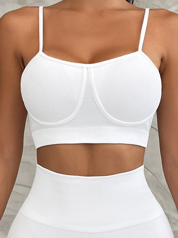 ZASUWA Women's Ribbed Push Up Sports Bra & Shorts Set - Gym Workout, Running, Yoga Activewear