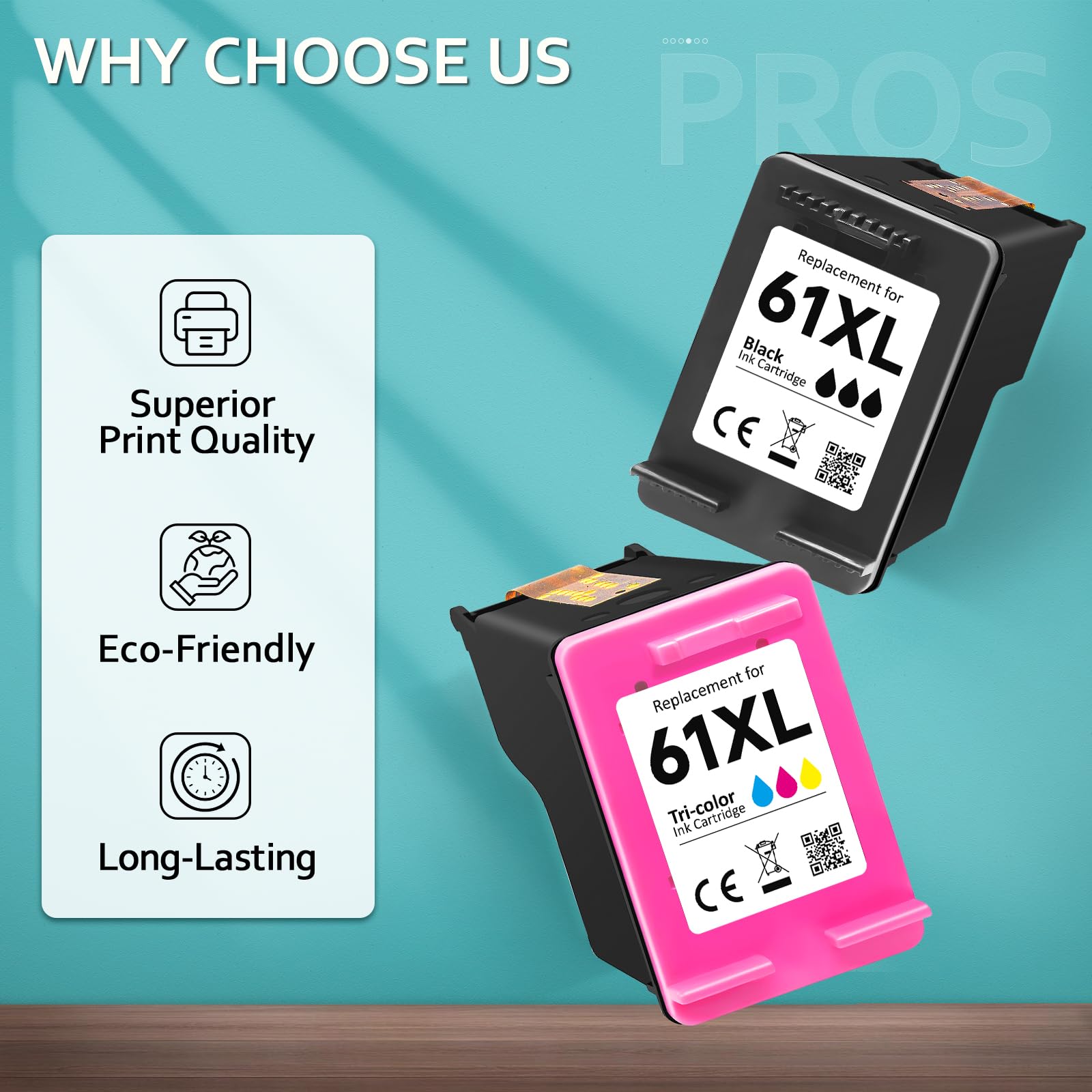 HP 61XL Ink Cartridge Combo Pack (2-Pack) - High Yield Replacement for HP 61 Ink, Compatible with HP Envy 5530, 4500, 4502, Officejet 4630, 4635, Deskjet 1000, 1010, 1512 Printers - Perfect for Home & Office Printing Needs