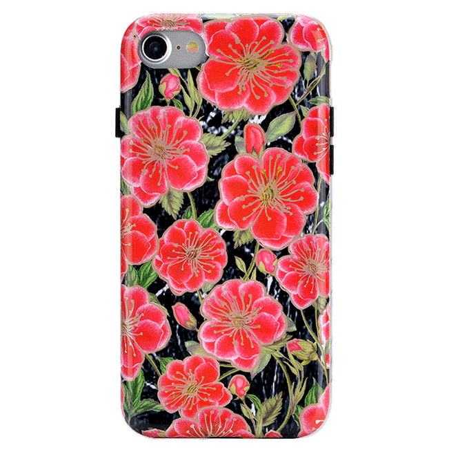 Black Hibiscus Rose Gold Chrome Floral iPhone Case - Stylish Protective Cover for iPhone 13/14/15 Pro Max - Perfect for Everyday Use, Travel & Gift Giving