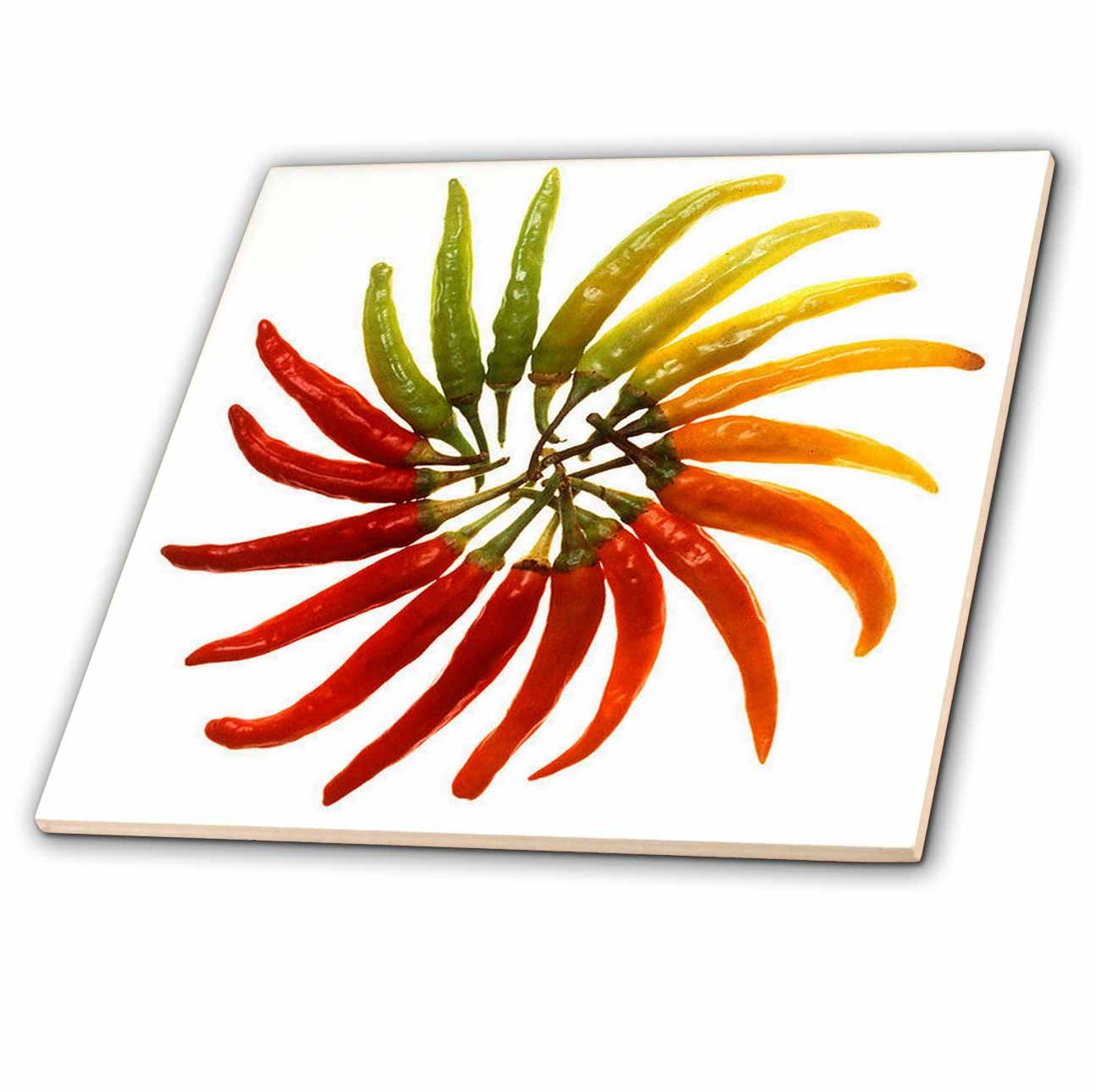 3dRose Red Hot Chili Peppers Glass Tile - 4 Inch Decorative Ceramic Tile for Kitchen Backsplash, Bathroom Wall Decor, or DIY Craft Projects