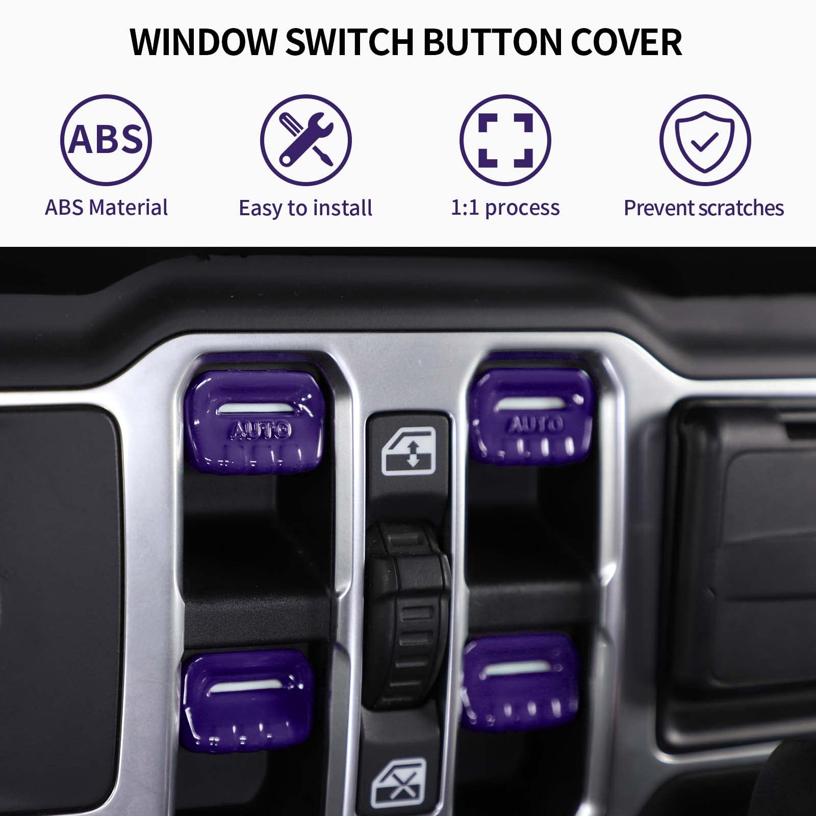 Jeep Wrangler JL JLU & Gladiator JT Window Switch Button Cover Trim (2018-2025) - Purple Interior Accessories for Enhanced Protection & Style | Perfect for Off-Roading & Daily Driving