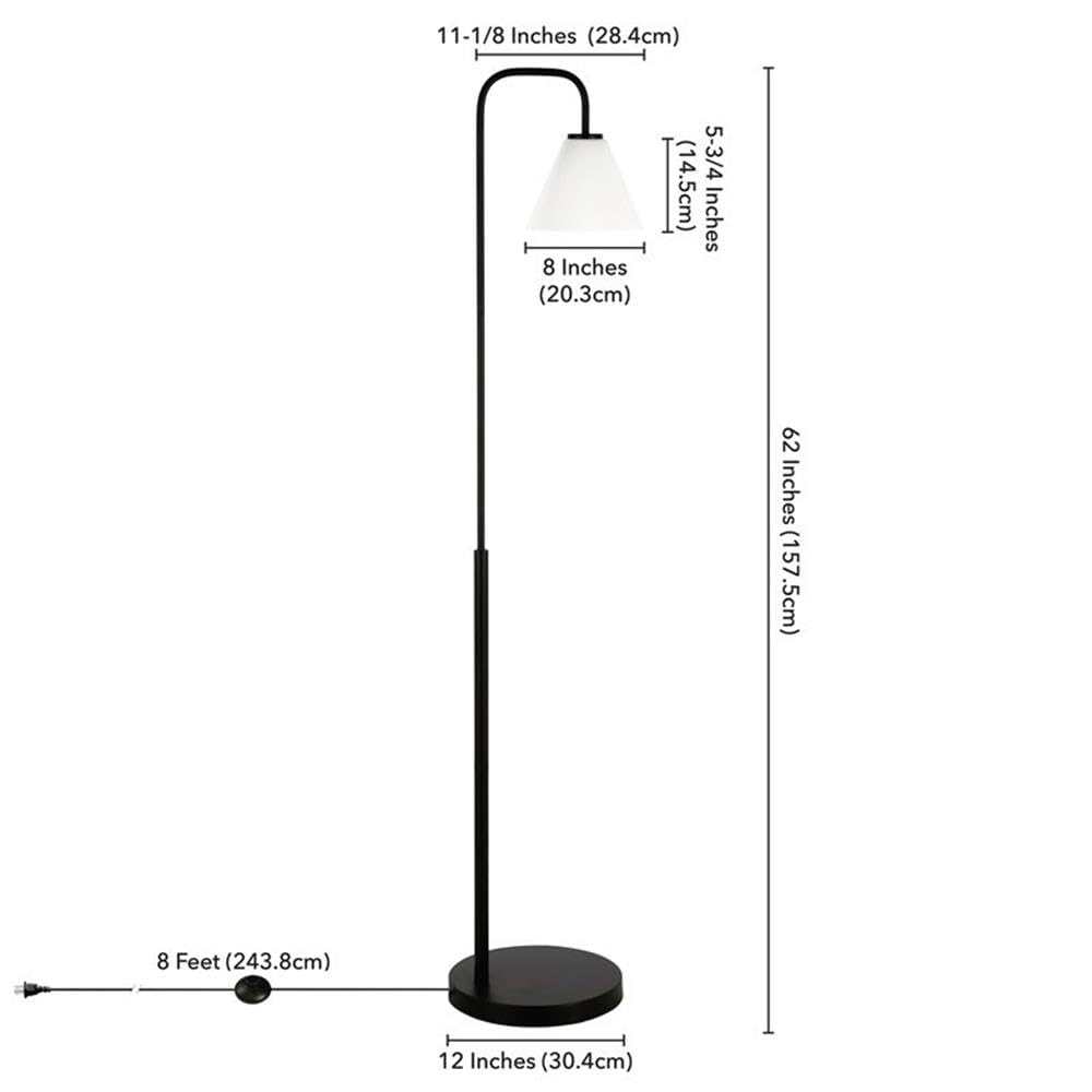 Henderson Arc Floor Lamp with Glass Shade - Blackened Bronze & White Milk Finish - Modern Living Room Lighting for Bedroom, Office & Reading Nook