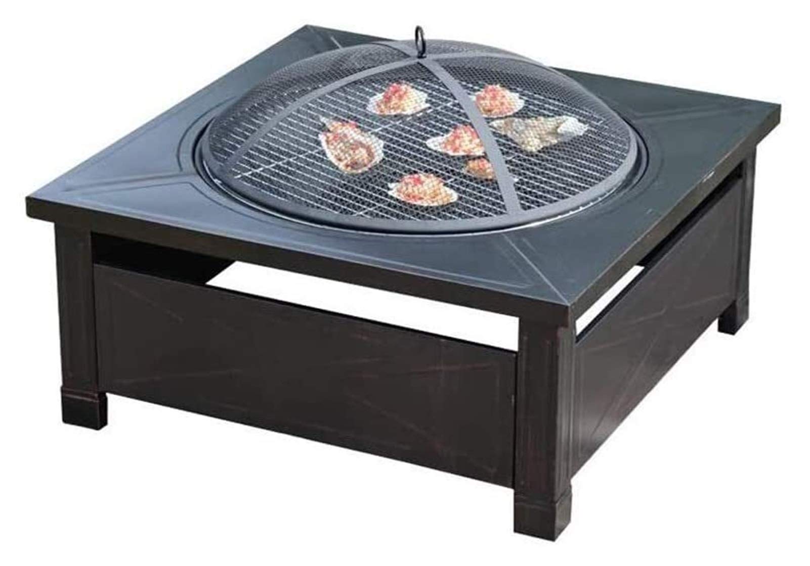 Square Metal Outdoor Fire Pit with Spark Screen Cover - Wood Burning BBQ Grill & Patio Stove for Backyard, Camping, and Garden Gatherings