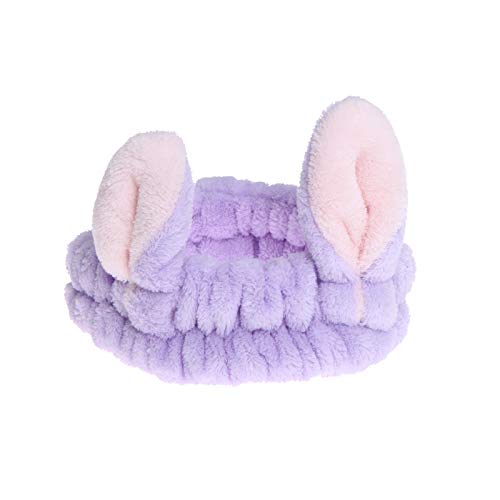 Cute Bunny Ear Headband for Women - Soft Carol Fleece Hair Band for Face Wash, Makeup & Spa - Purple Hair Accessories for Skincare, Beauty & Relaxation at Home