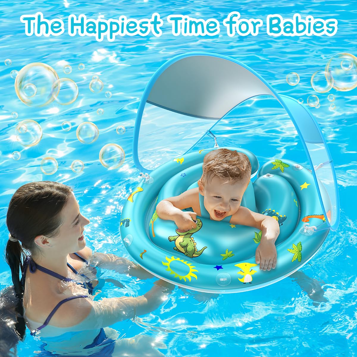 LAYCOL Baby Pool Float with UPF50+ Sun Protection & Adjustable Canopy - Car Shaped Infant Swimming Float for Toddlers 3-36 Months - Perfect for Backyard Pools, Beach Trips & Summer Water Play