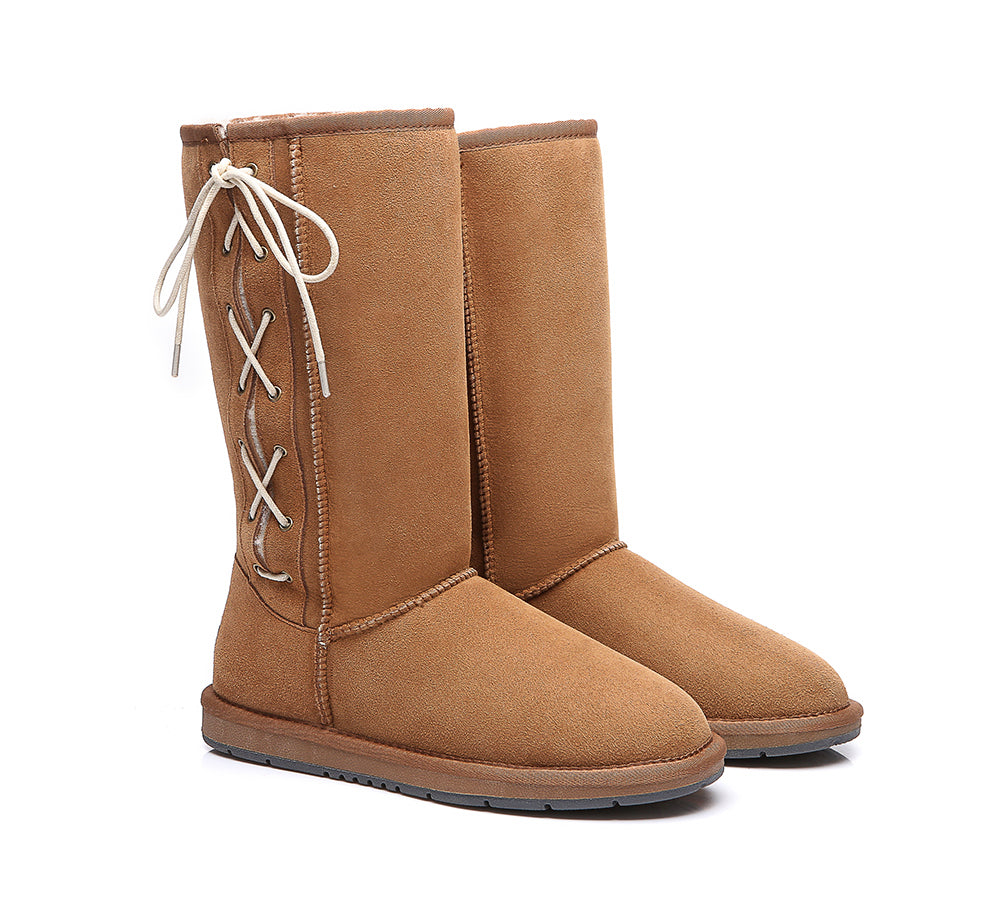 Australian Shepherd® Women's UGG Boots - Genuine Double Face Sheepskin Tall Winter Boots with Side Lace | Cozy & Warm for Snow, Casual Outfits, and Indoor Comfort