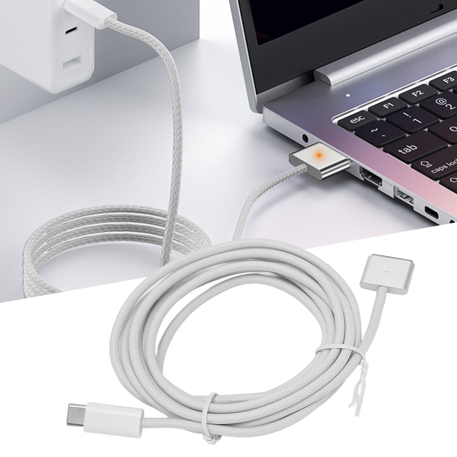 Zunate USB C to MagSafe 3 Charging Cable 2m - 140W Fast Charging Braided Nylon Cable with LED Indicator - Compatible with MacBook Pro/Air, iPhone 15/14/13 - Perfect for Home, Office & Car Charging