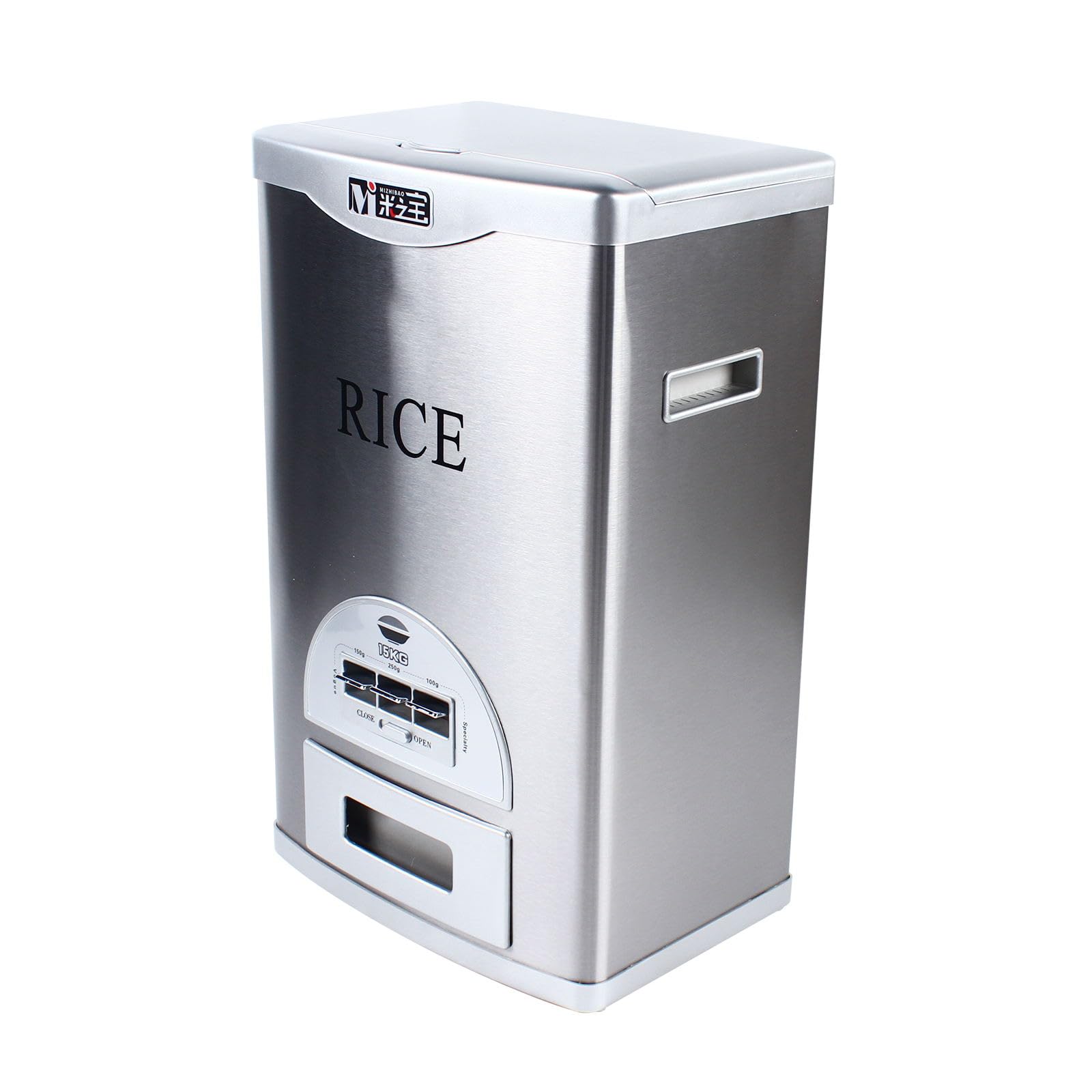 Automatic Rice Dispenser Machine - 15kg/33lbs Large Capacity Stainless Steel Food Storage Container for Kitchen, Pantry & Restaurant Use