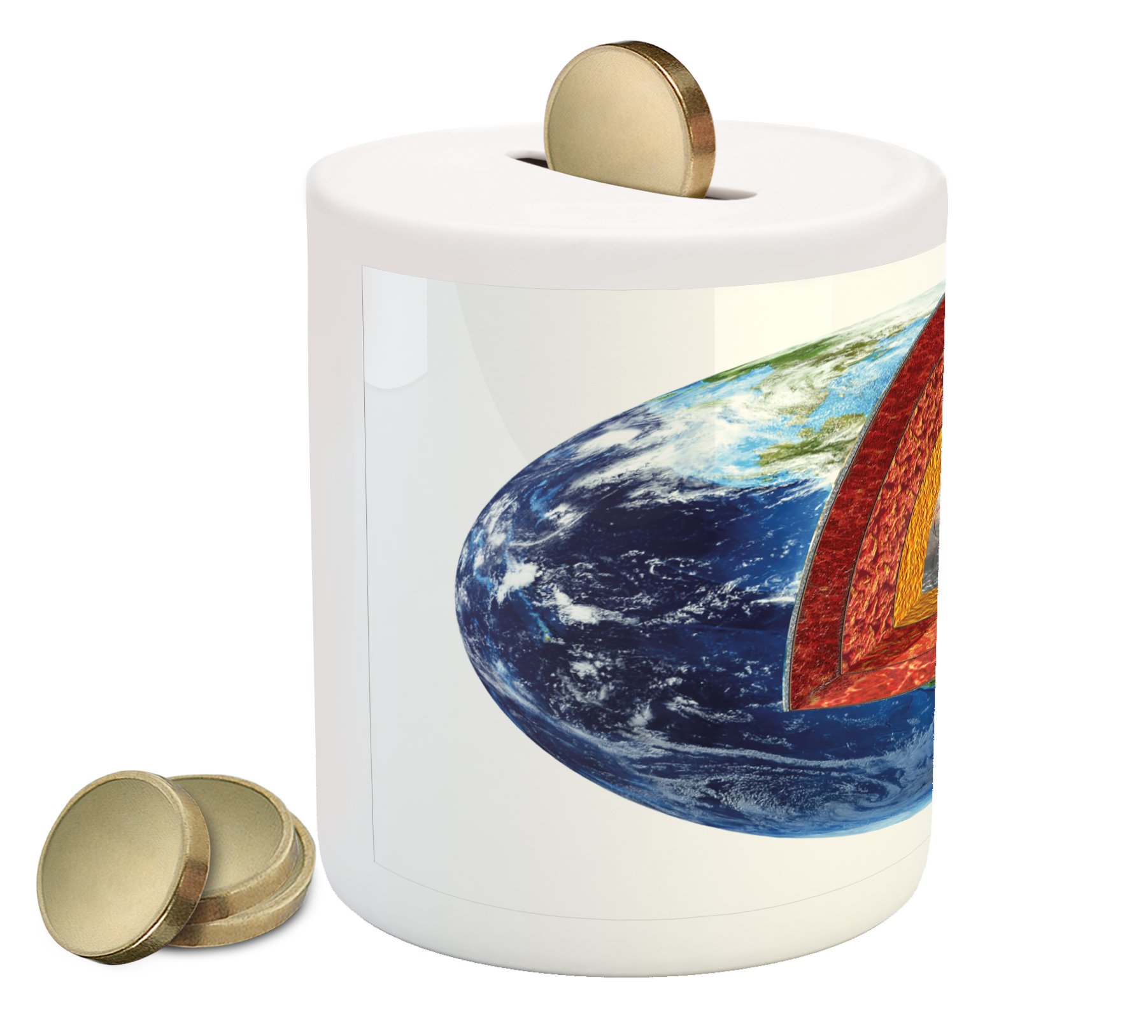 Ambesonne Earth Piggy Bank - Geology & Science Themed Ceramic Coin Bank with Inner Core Globe Print for Cash Saving | Multicolor | Perfect for Kids' Savings, Science Lovers & Educational Gifts