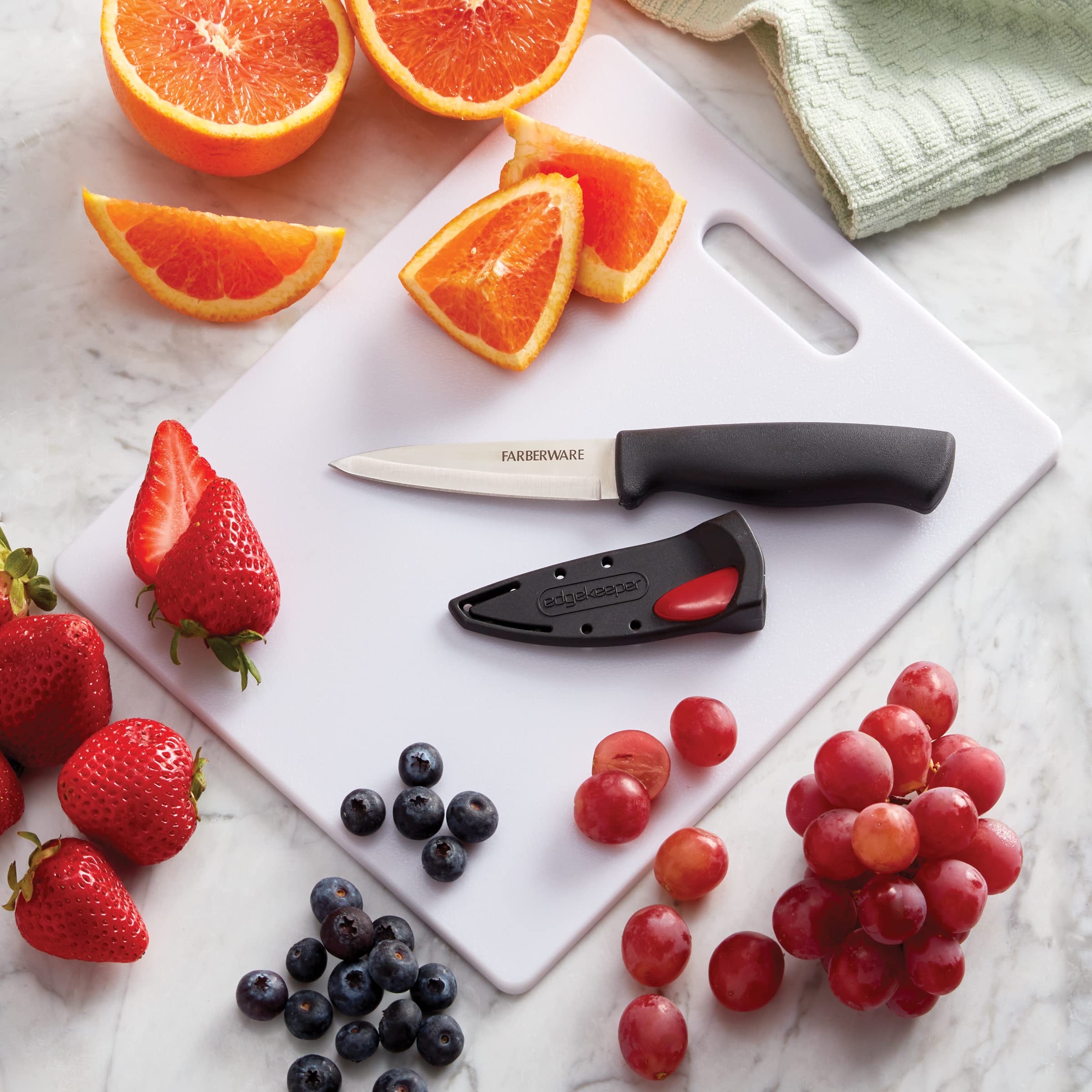 Farberware Edgekeeper 3.5-Inch Paring Knife - Self-Sharpening Blade Cover, High Carbon Stainless Steel Kitchen Knife with Ergonomic Handle - Razor Sharp Precision for Peeling, Slicing & Food Prep - Perfect for Fruits, Vegetables & Detailed Cutting Tasks