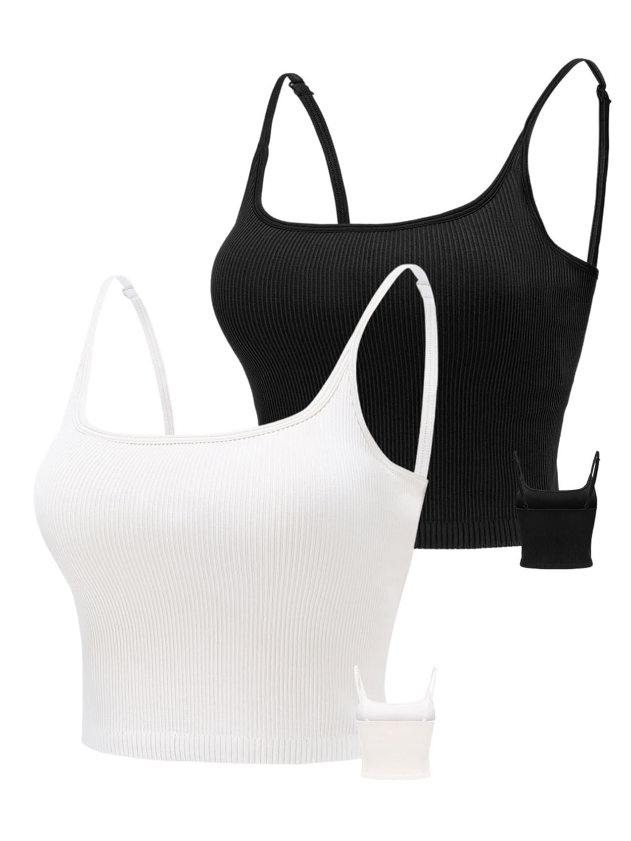 Chilylori Women's Seamless Sports Bra & Cropped Tank Top 2-Pack - Adjustable Straps, Ribbed Workout Tops for Yoga, Running & Gym - Comfortable Athletic Wear for Active Lifestyles
