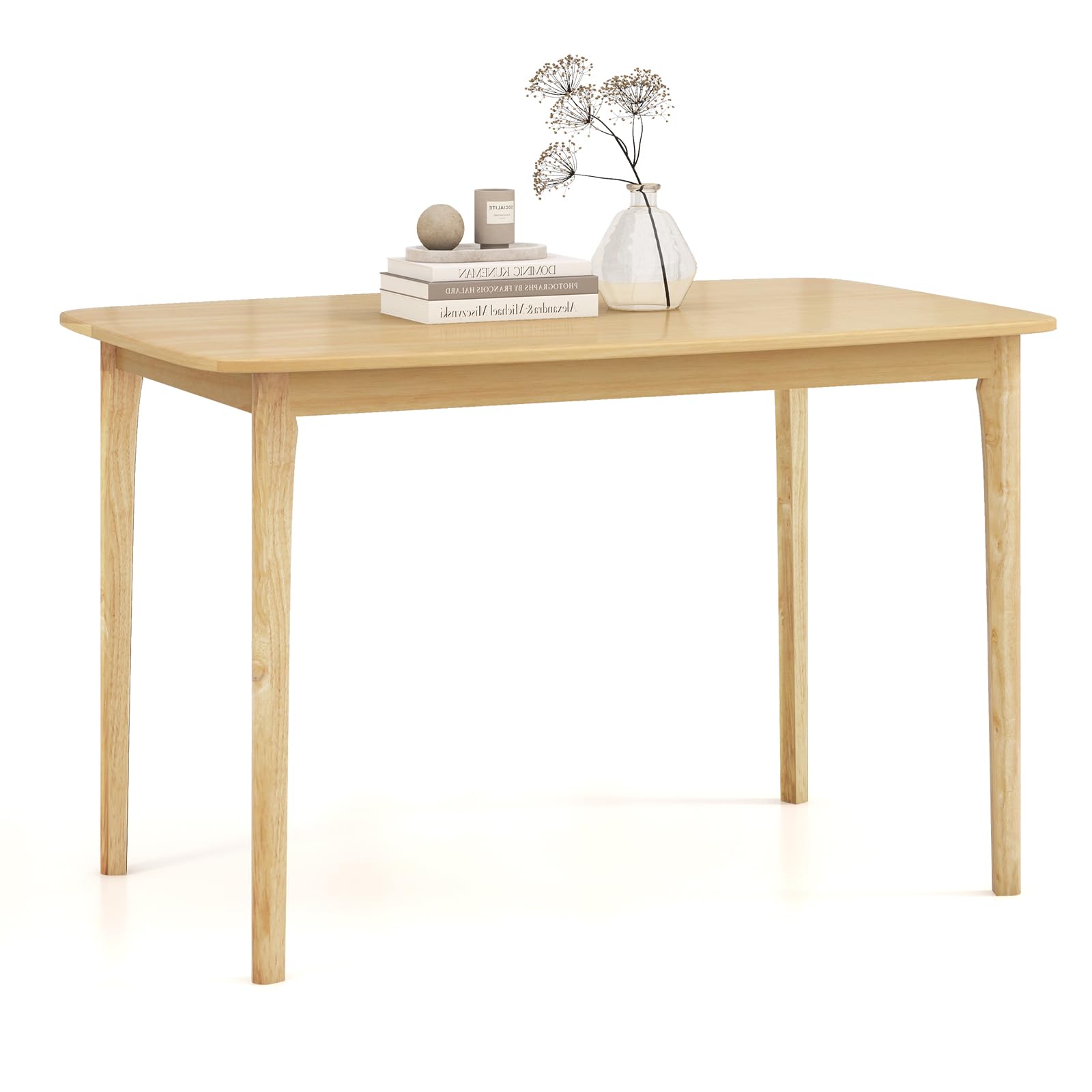 Giantex 48 Inch Solid Rubber Wood Rectangular Dining Table - Farmhouse Kitchen Table for Dining Room, Natural Finish, 330 LBS Capacity - Perfect for Family Meals, Dinner Parties & Farmhouse Style Decor