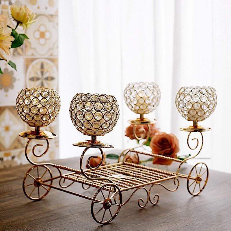 18-Piece Cinderella Carriage Crystal Beaded Candle Holders Set - Elegant Gold Wedding Centerpiece for Birthday Party, Baby Shower & Home Decor