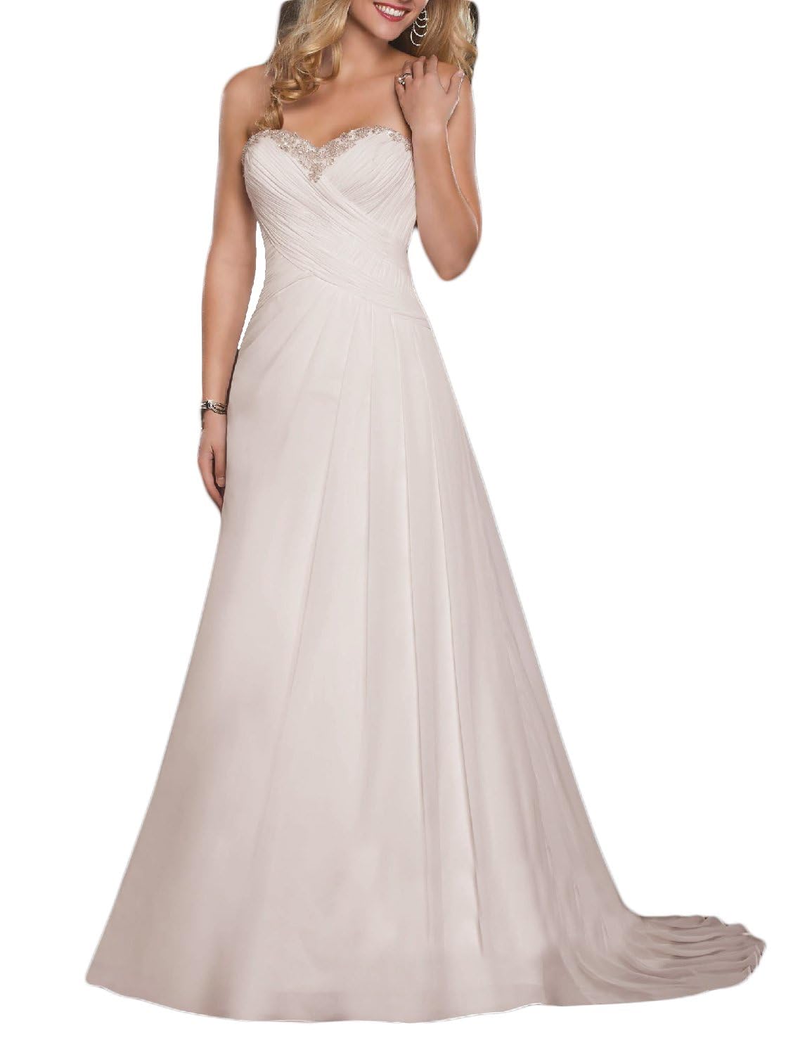 Strapless Chiffon Beach Wedding Dress 2025 - A-Line Long Bridal Gown for Bride | Perfect for Beach Weddings, Destination Ceremonies & Romantic Photos