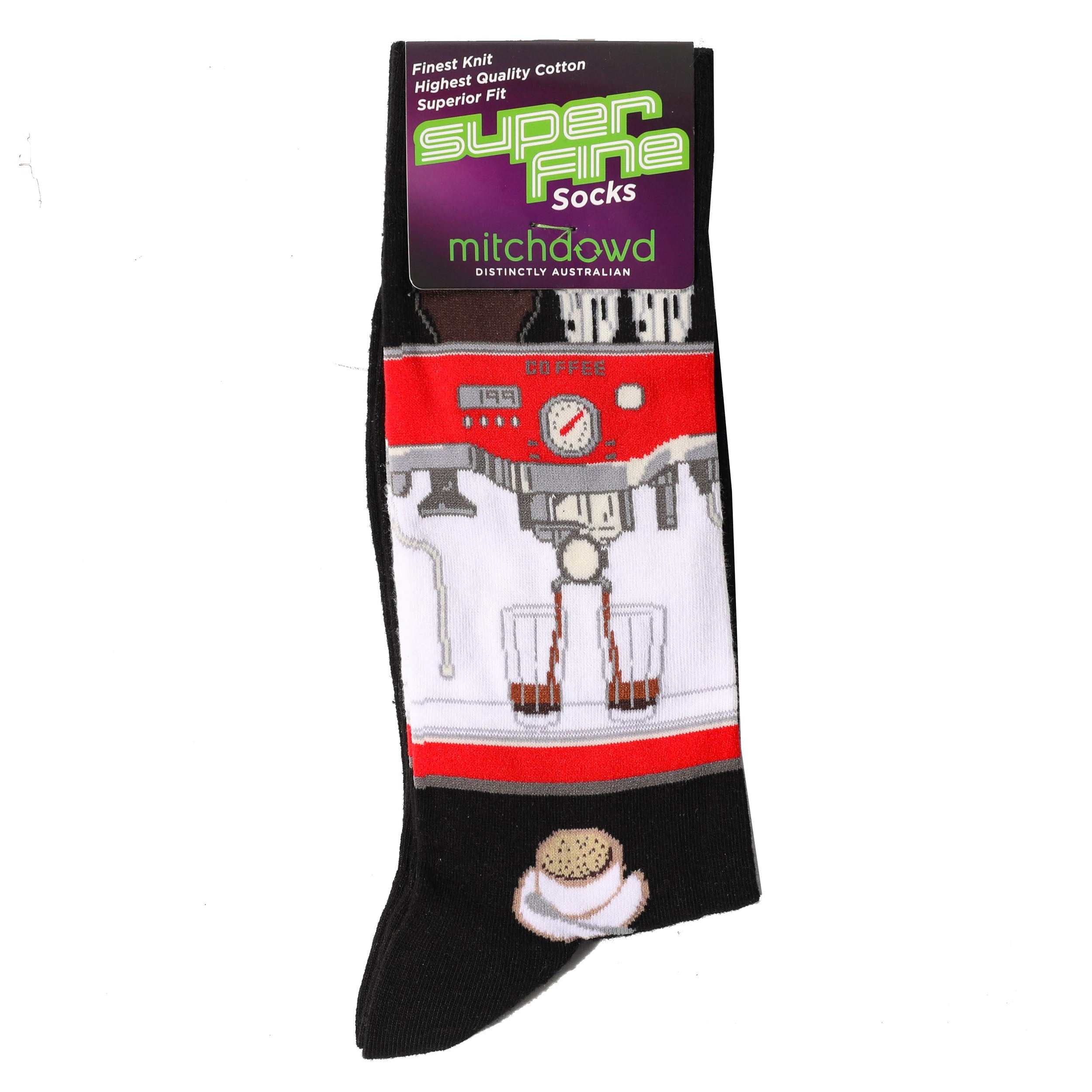 Premium Men's Black Super Fine Cotton Crew Socks for Coffee Machine Enthusiasts - Comfortable Everyday Wear for Work, Home & Coffee Shops