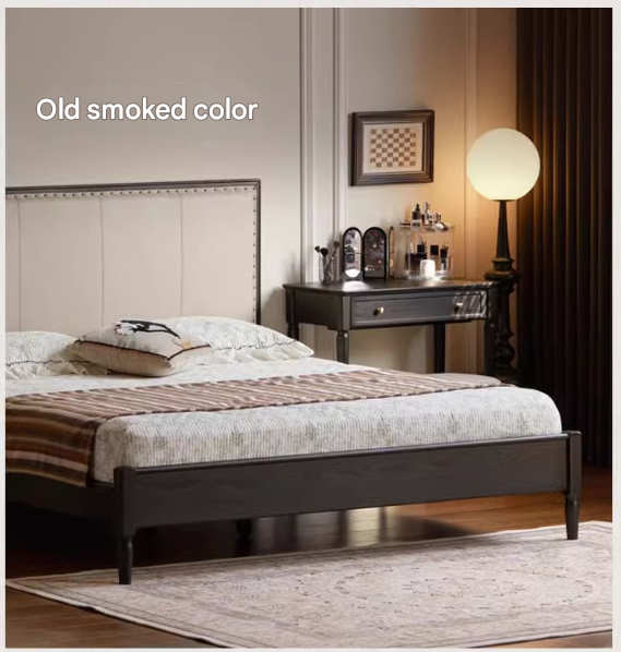 Solid Oak Wood American Soft Back Bed - Durable & Stylish Bed Frame for Bedroom, Guest Room, or Master Suite