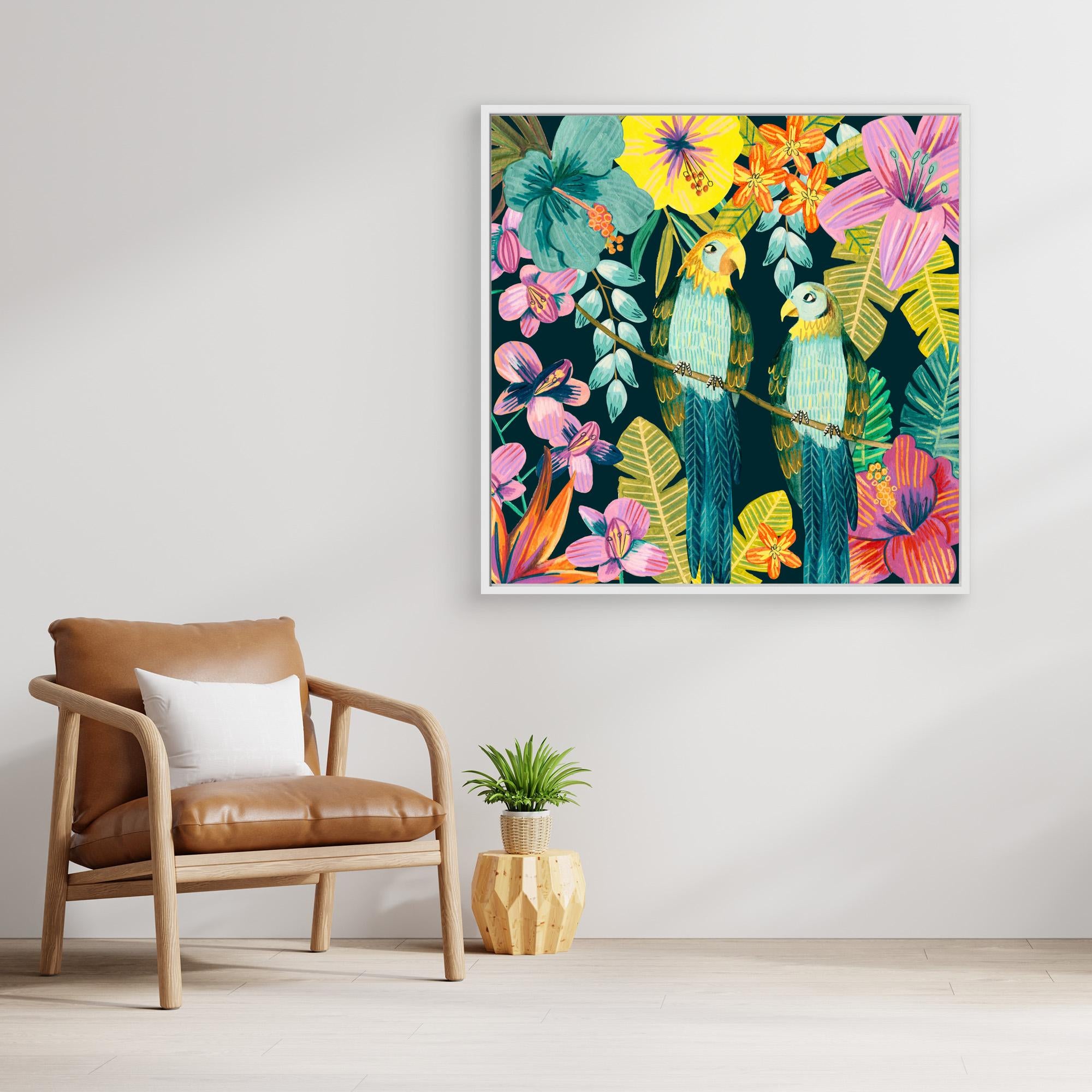 Caroline Bonne Müller Tropical Parrots Floral Jungle Canvas Art Print - Vibrant Wall Decor for Living Room, Bedroom & Office