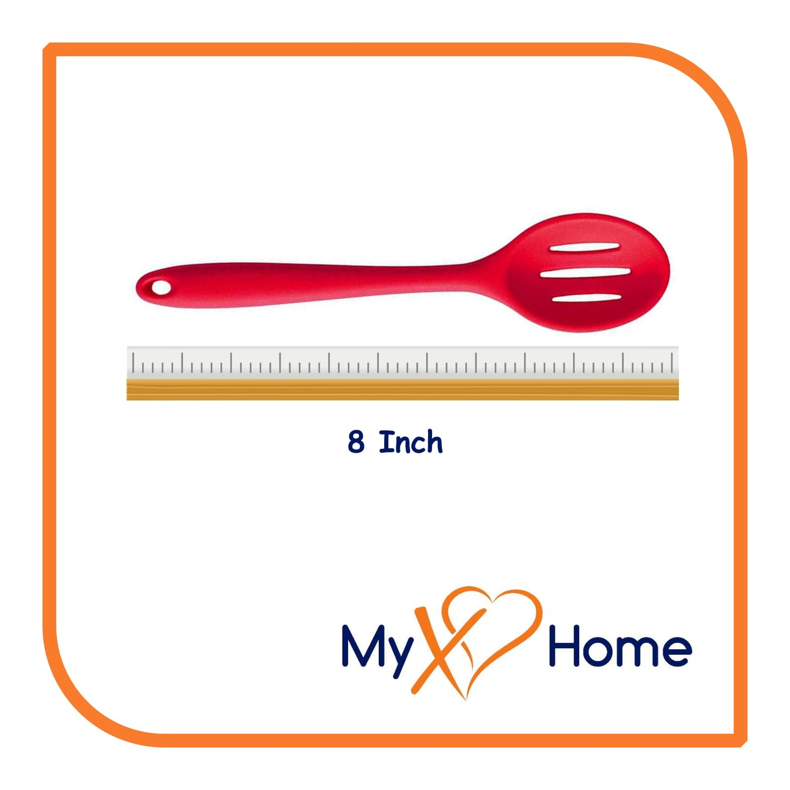 MyXOHome 8-Inch Red Silicone Slotted Spoon - Heat-Resistant Cooking Utensil for Stirring, Serving & Draining - Perfect for Pasta, Soup & Salad (Kitchen Essential)