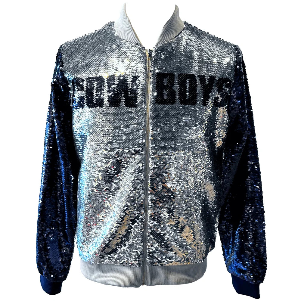 Dallas Cowboys Women's Sequin Full Zip Jacket - Glittery NFL Team Apparel for Game Day, Parties & Casual Outings