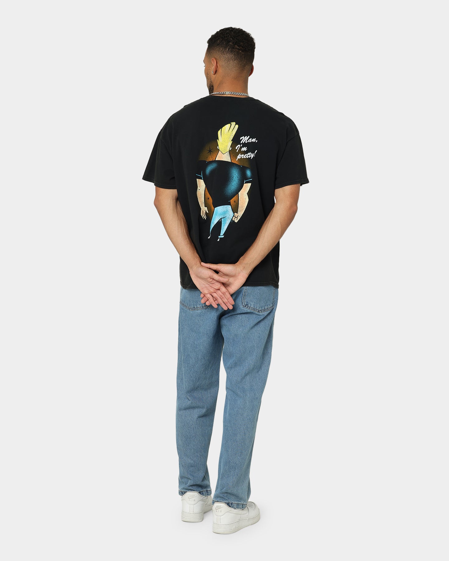 Johnny Bravo Vintage T-Shirt for Men - Retro Black Wash Graphic Tee - Perfect for Casual Wear, Cosplay, and 90s Nostalgia Fans