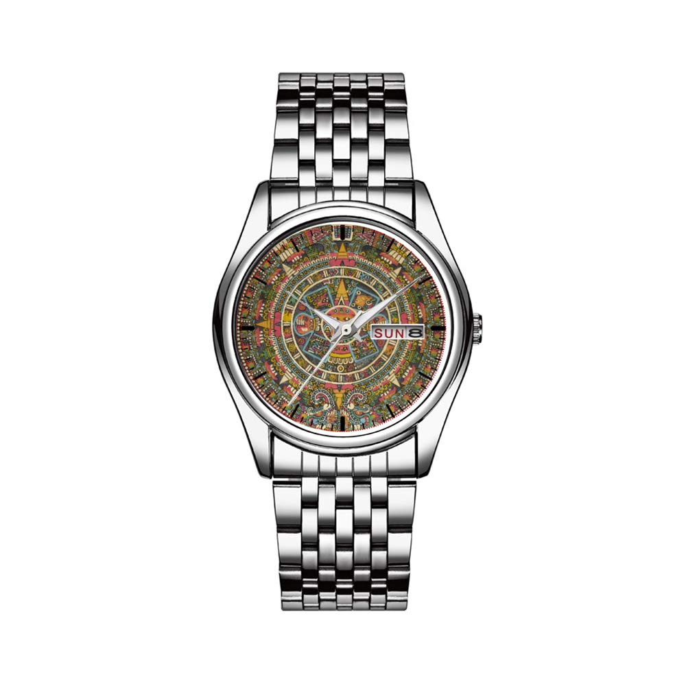 Luxury Men's Sports Watch - Waterproof Quartz Wristwatch with Date & Aztec Calendar Design for Casual & Outdoor Use