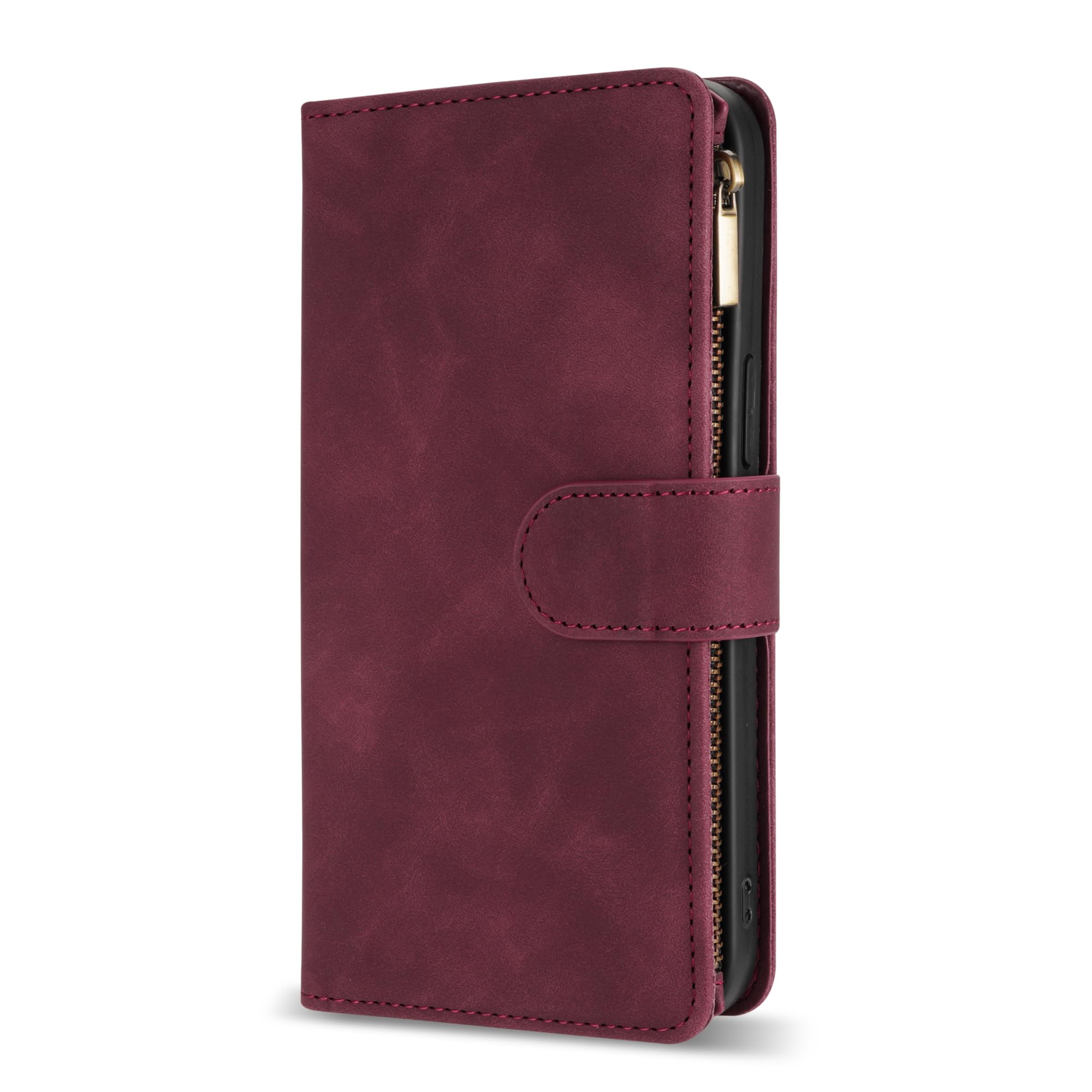 iPhone SE 2022/2020, iPhone 7 & iPhone 8 Wallet Case with RFID Blocking - PU Leather Zipper Flip Folio Cover with Wrist Strap & Kickstand (Wine Red, 4.7 inch) | Perfect for Travel, Commuting & Daily Protection