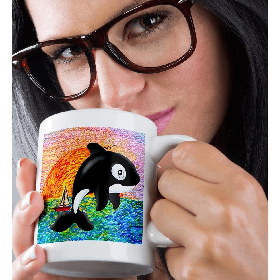 3D Rose Killer Whale Ceramic Mug - 15 oz Multicolored Coffee Cup for Whale Lovers, Perfect for Home, Office, or Gift Giving