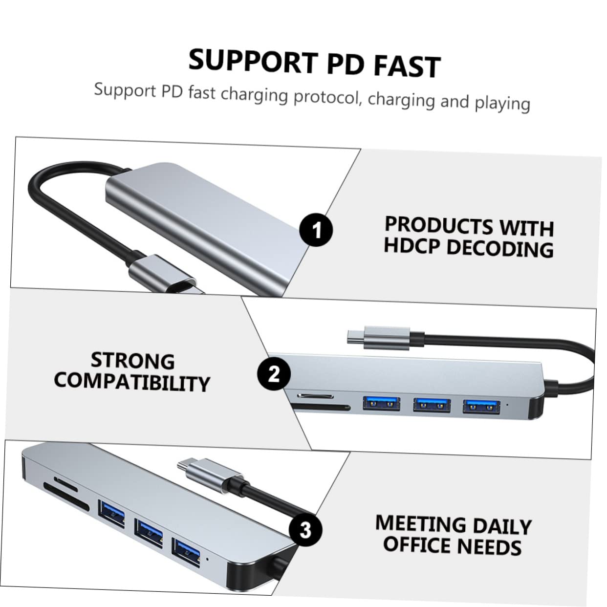 OSALADI 6-in-1 USB C Hub with Card Reader - Aluminum USB 3.0 Splitter for Laptop Charging & Data Transfer