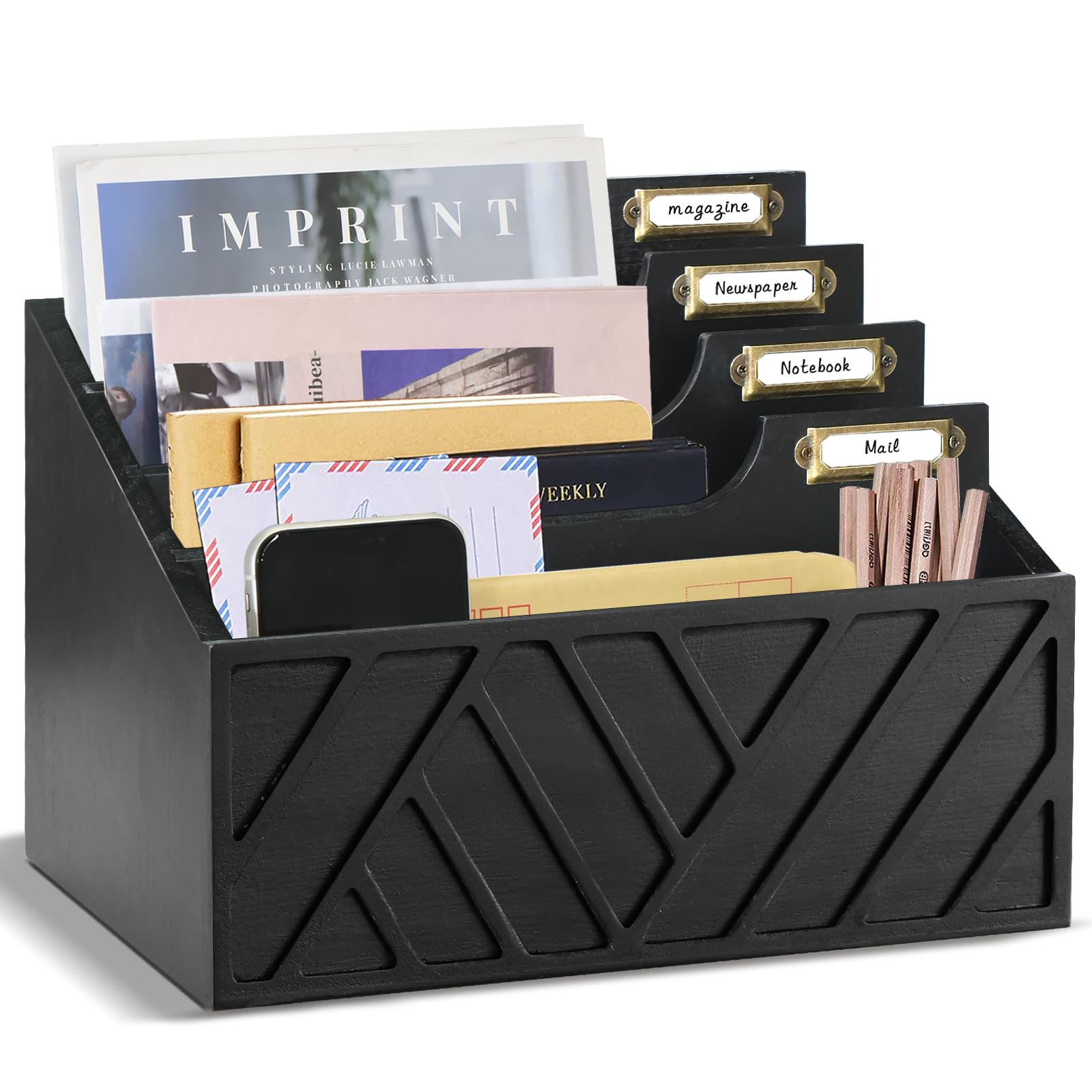 Rustic Wooden Mail Organizer & Letter Sorter for Desk - White Countertop File Holder for Office, Home, or Workspace | Perfect for Organizing Letters, Papers, Folders & Office Supplies