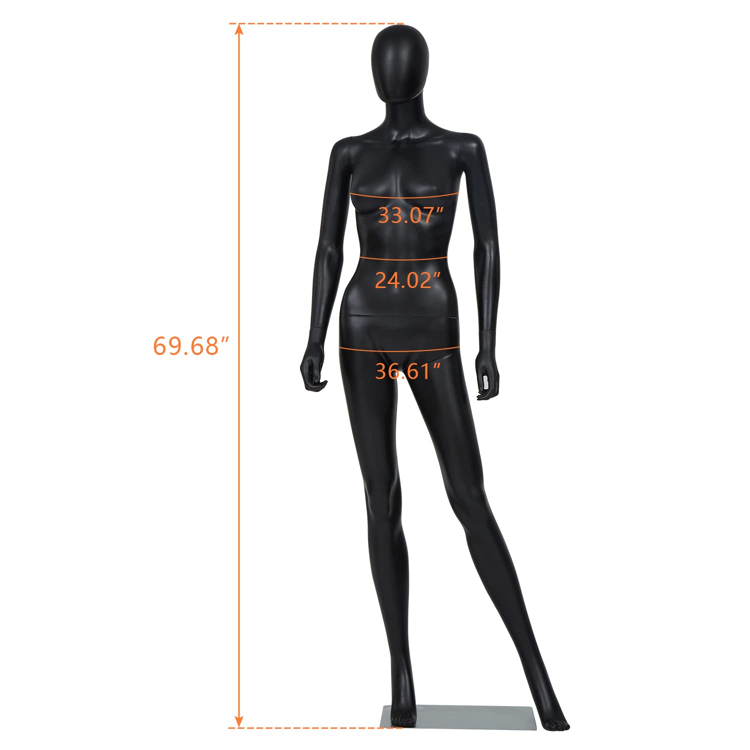 Adjustable Female Mannequin with Detachable Body & Metal Stand - Black Full Body Dress Form for Clothing Display, Fashion Boutique, Cosplay Costume Fitting, and Holiday Decor