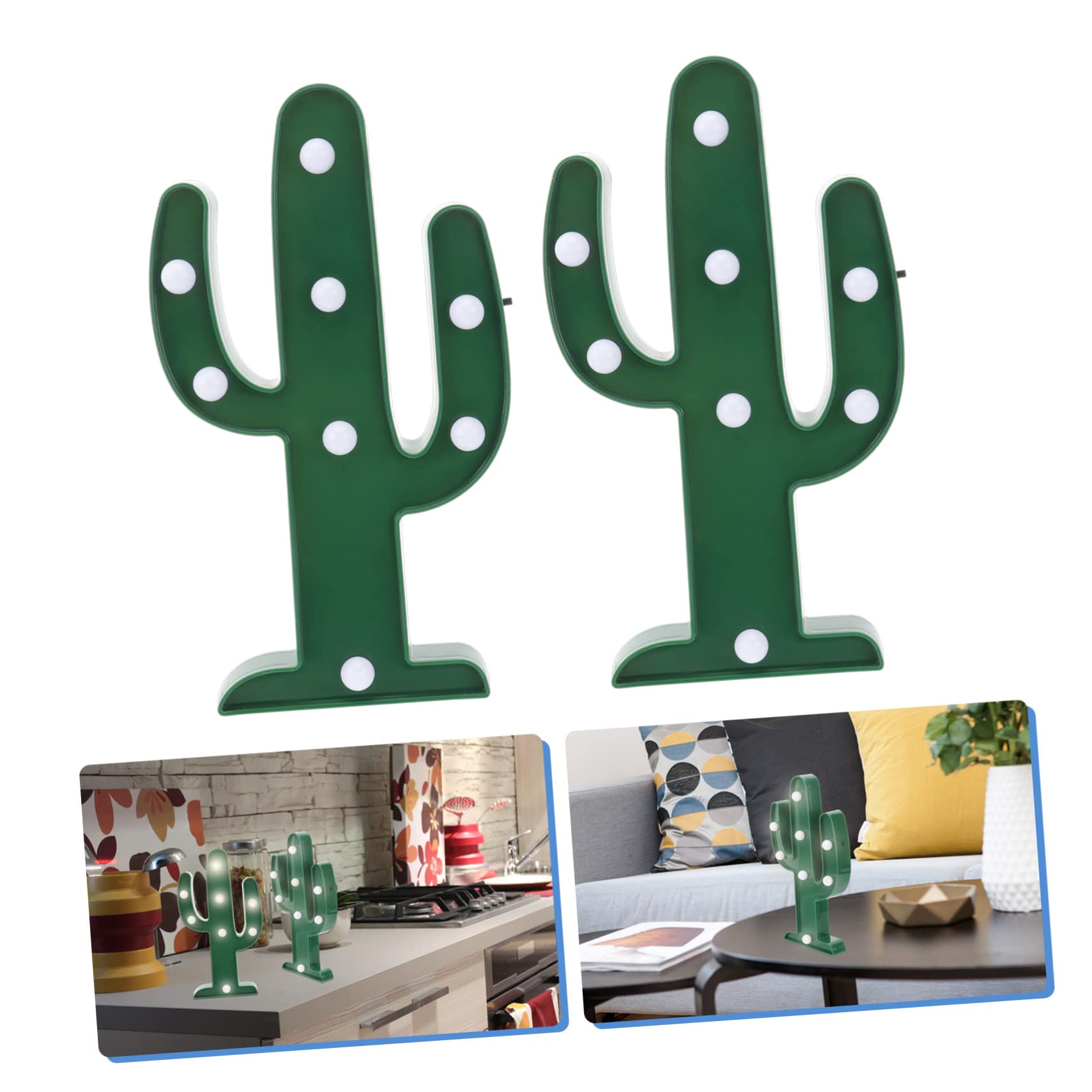 2Pcs LED Cactus Night Light - Modern PVC Decorative Lamp for Bedroom, Kids Room, Nursery - Perfect Gift for Christmas, Valentine's Day, Birthday - Creates Cozy Ambiance for Nighttime Reading & Relaxation