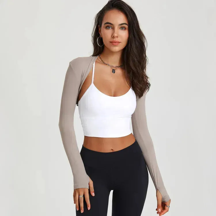 Women's Sports Long Sleeve Yoga Top - Breathable Dance Crop Top with Shawl Collar, Slim Fit Cardigan & Waistcoat for Ballet, Gym Workouts & Fitness - Perfect for Yoga, Dance Classes & Activewear Fashion